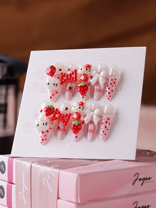 3. Joyeenails Handmade Red Kitty Nails Berry Darling Press On Nail Set