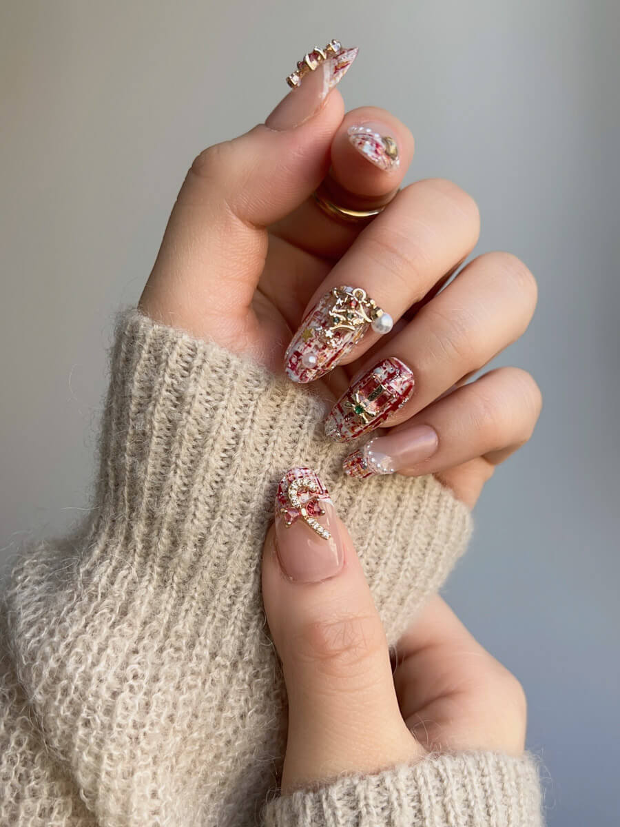 Pink Nails Candy Cane