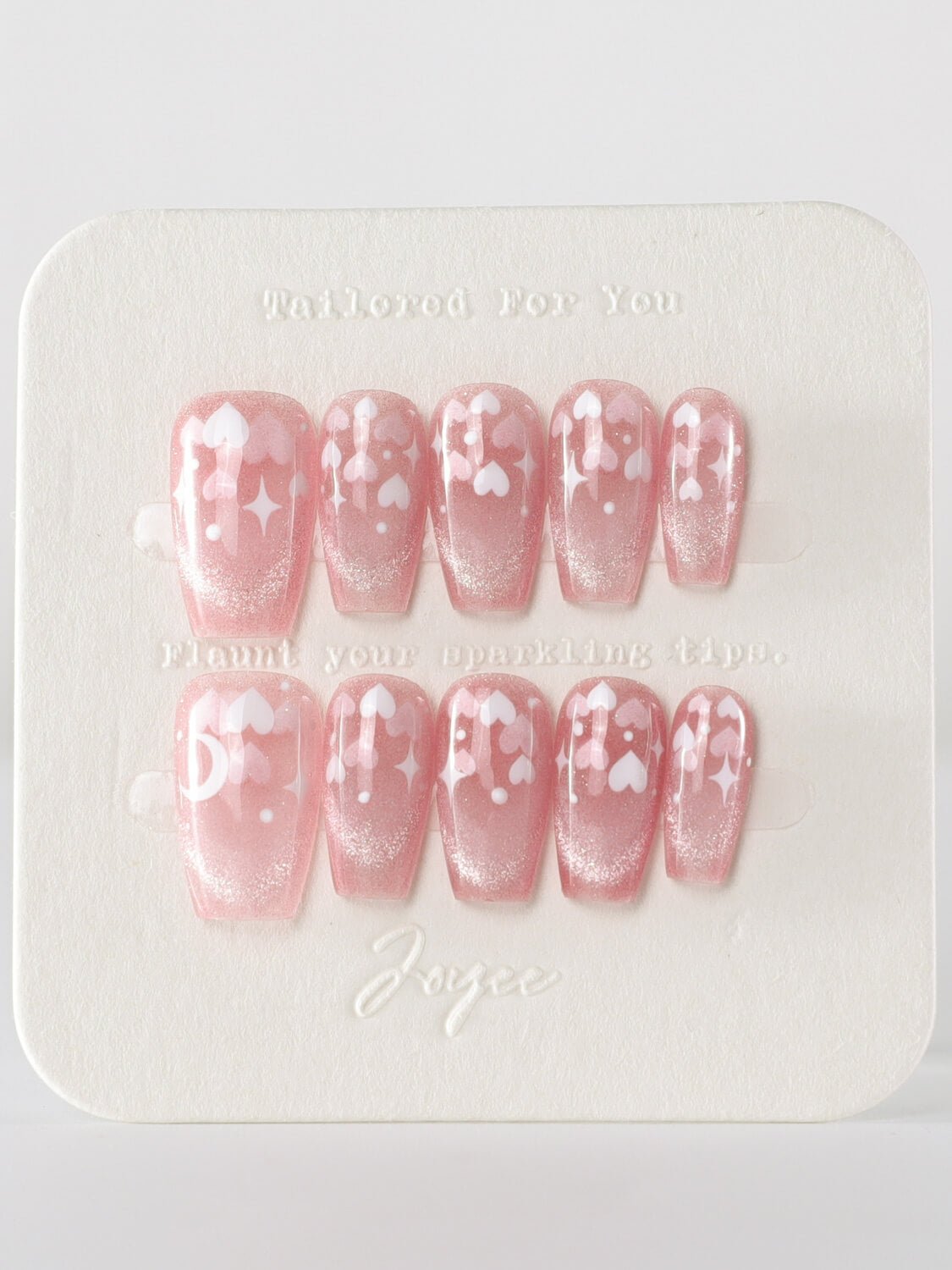 Soft Pink Heart And Star - Joyeenails - SA031 - S / Short Coffin