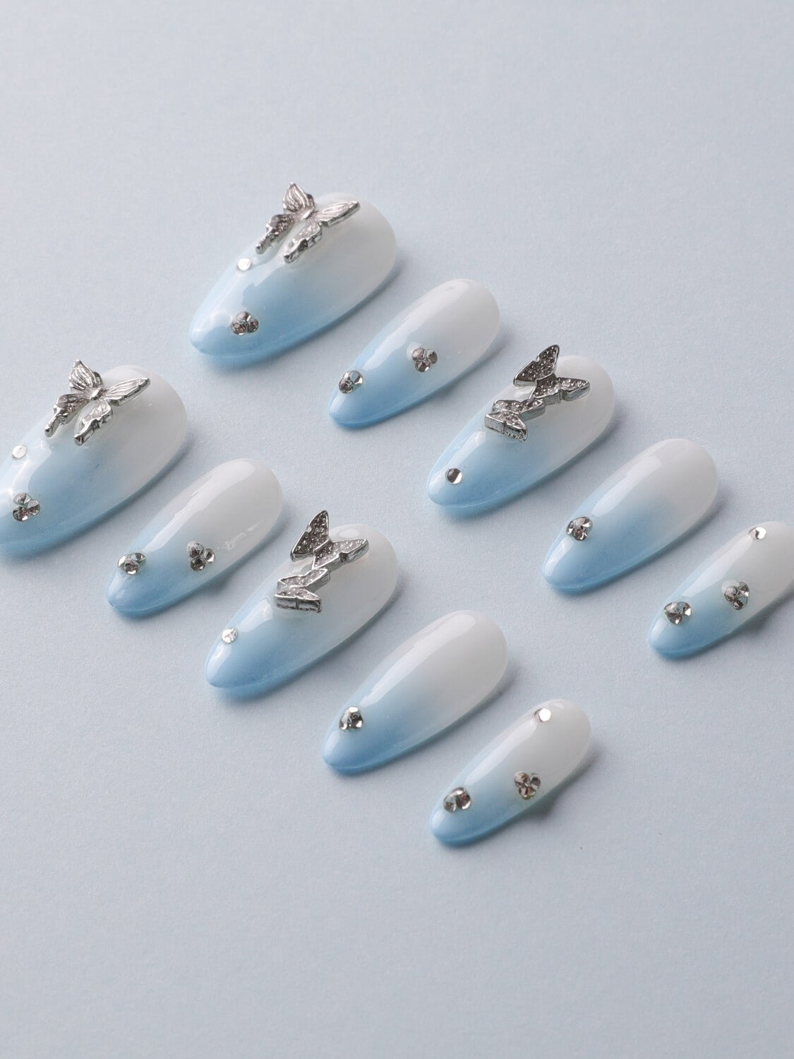 Butterfly Blue Medium Almond Press on nails | Ready to ship - Joyeenails - SA052 - Ready - XS / Medium Almond