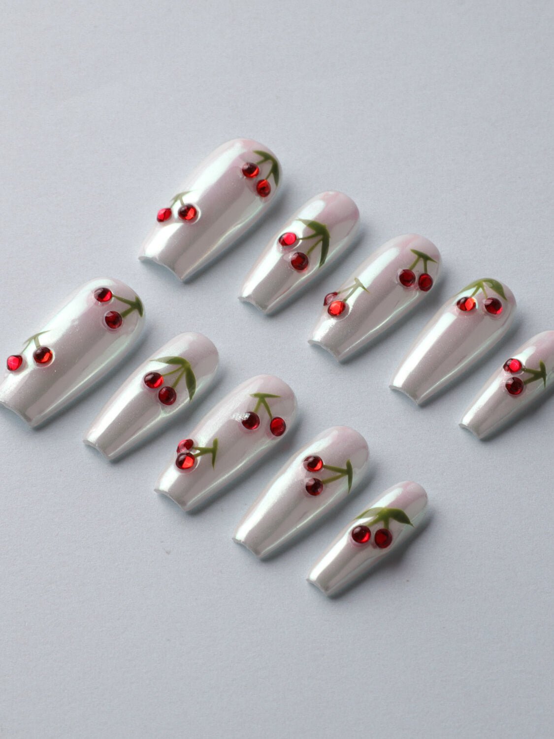 Cherry Fizz White - Joyeenails - SA043 - XS / Medium Coffin