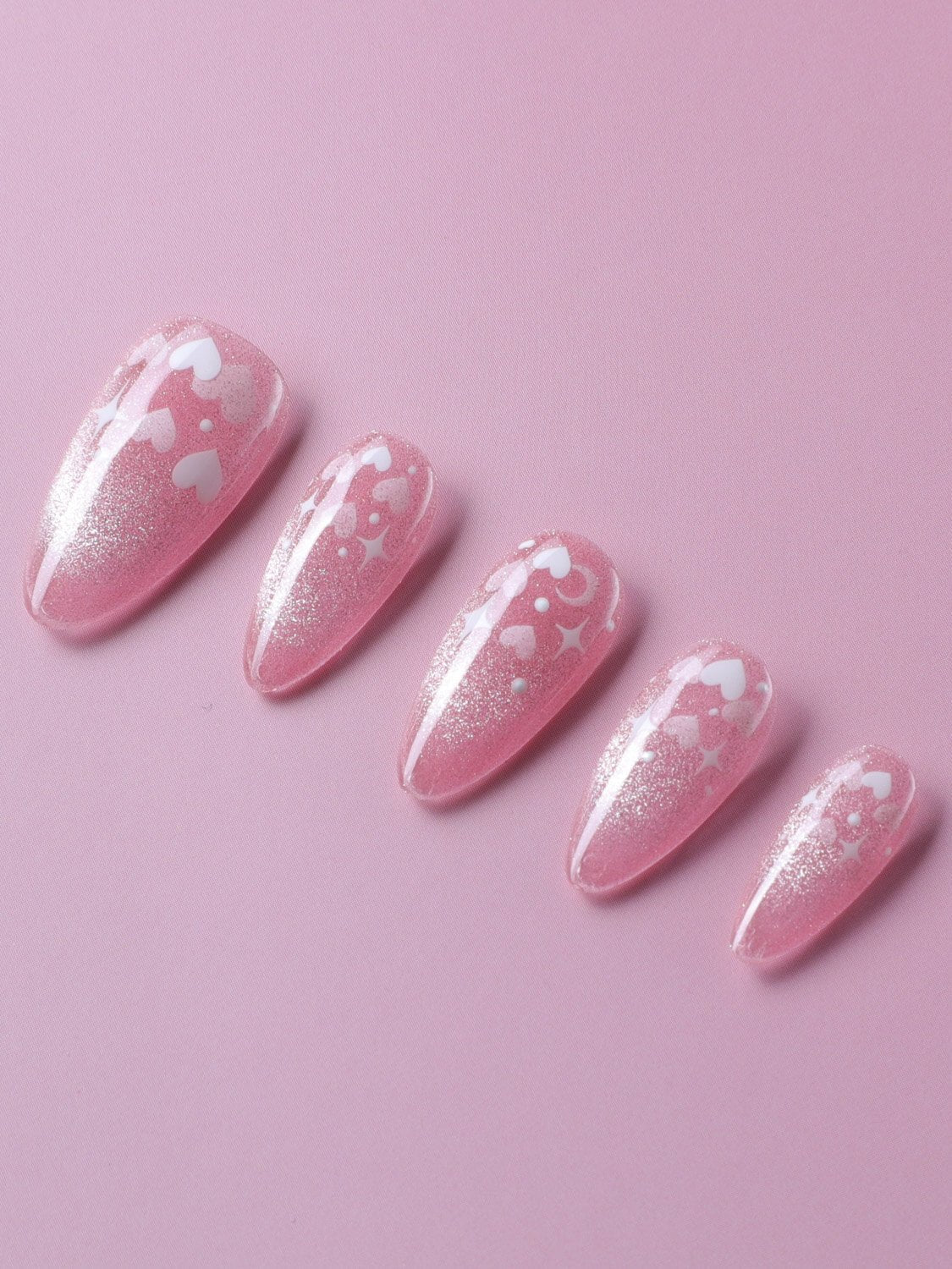 Soft Pink Heart And Star - Joyeenails - SA031 - XS / Short Almond