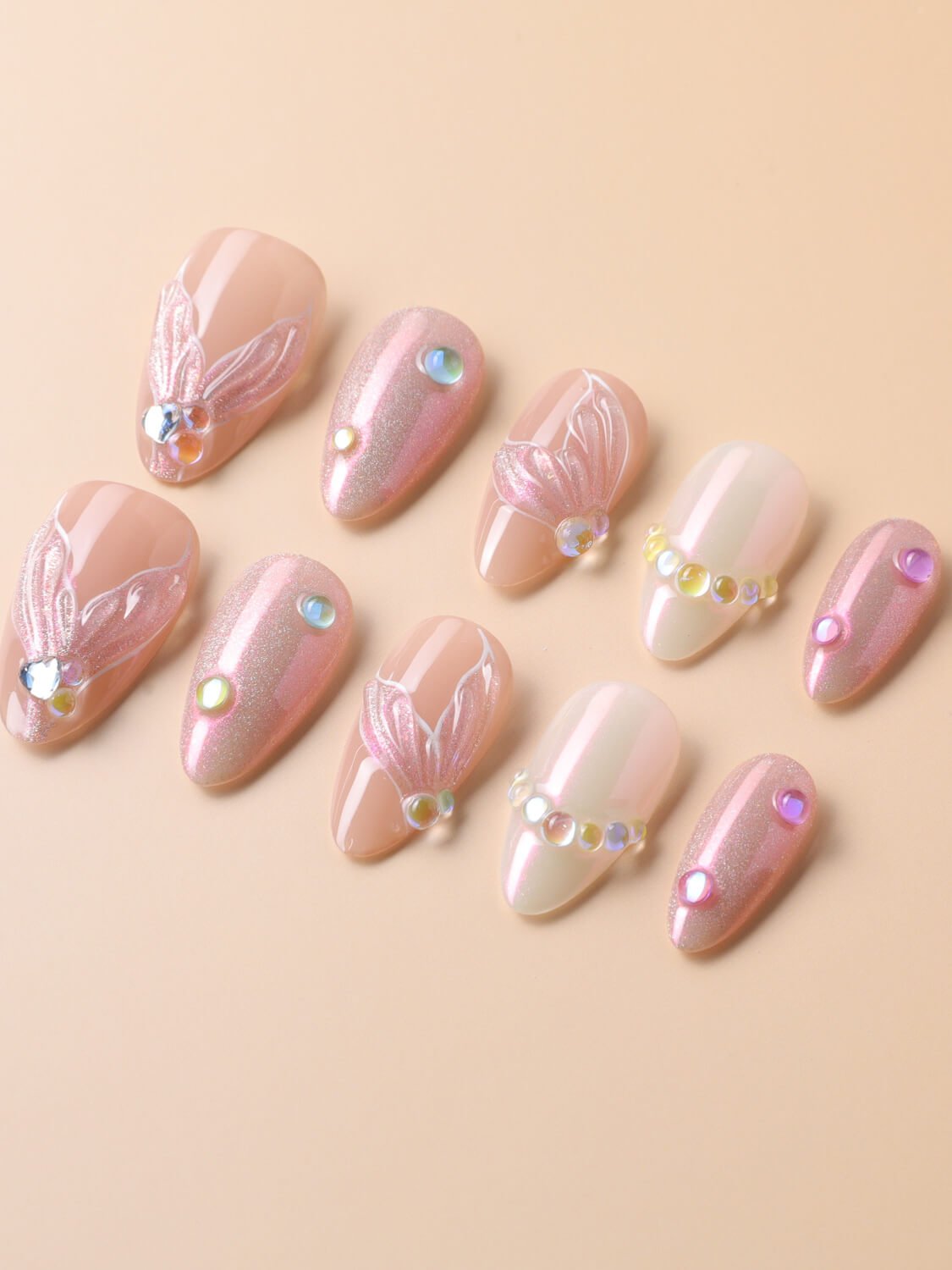 Nude Pink Siren Song Short Almond Press on nails | Ready to ship - Joyeenails - CU029 - 1 - Ready - M / Short Almond