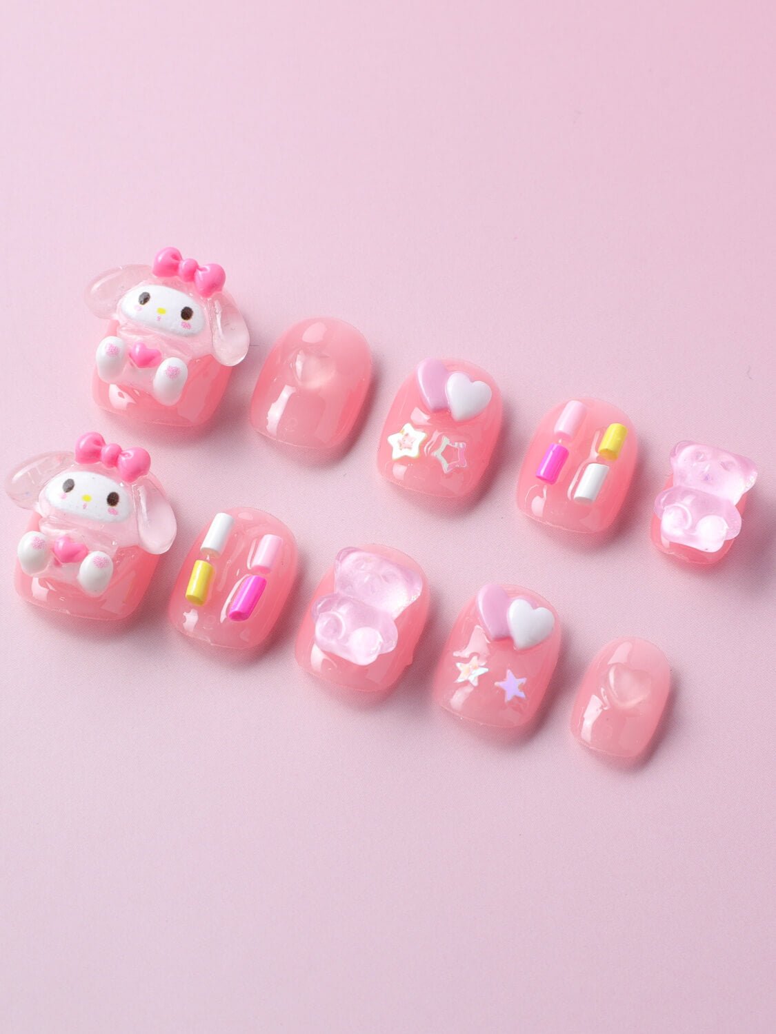 Pink Nails Candy Bear - Joyeenails - AN053 - XS / Extra Short Squoval