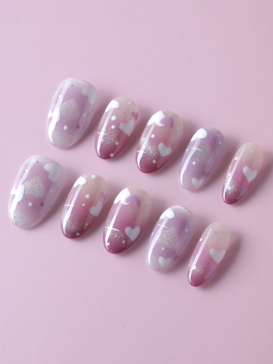 Purple Hearts Medium Oval Press on nails | Ready to ship - Joyeenails - CU030 - Ready - S / Medium Oval