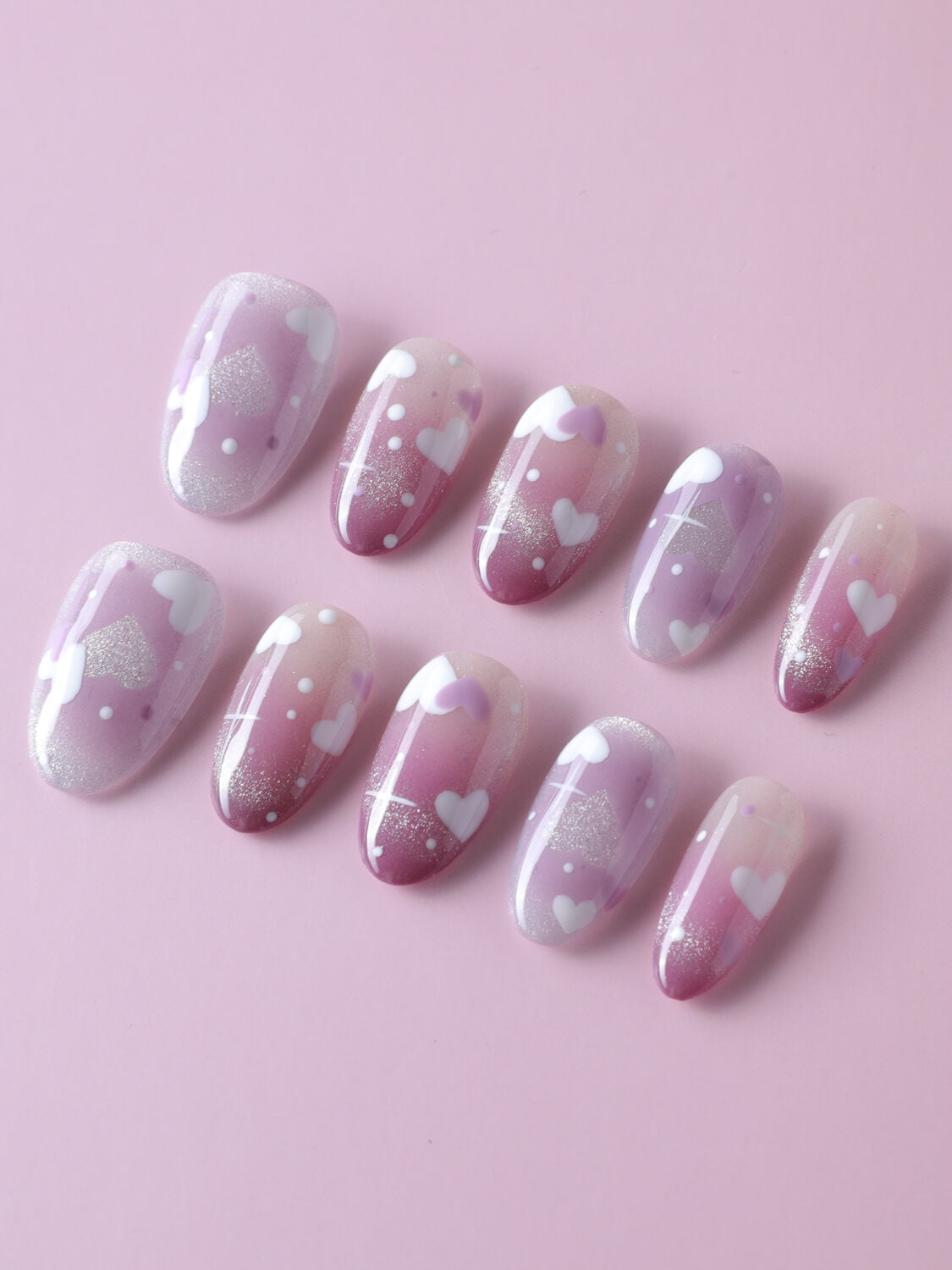 Purple Hearts Medium Oval Press on nails | Ready to ship