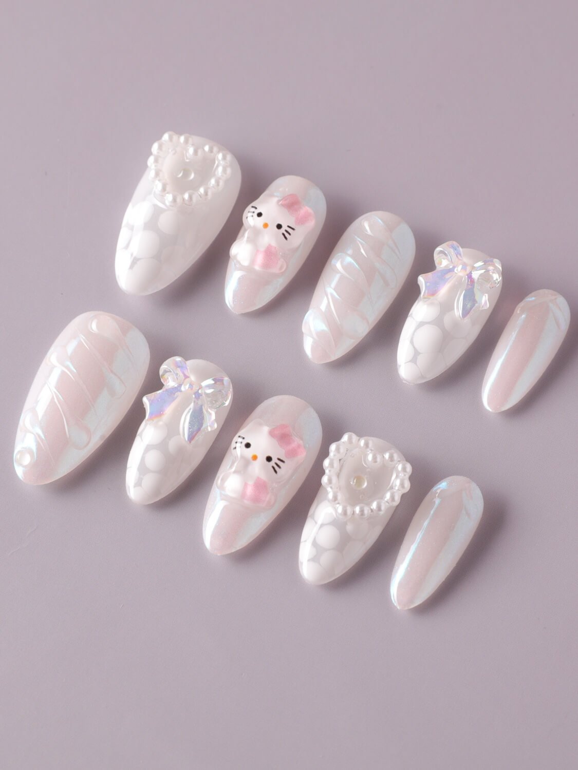 Bubbly White Kitty - Joyeenails - AN056 - XS / Medium Coffin