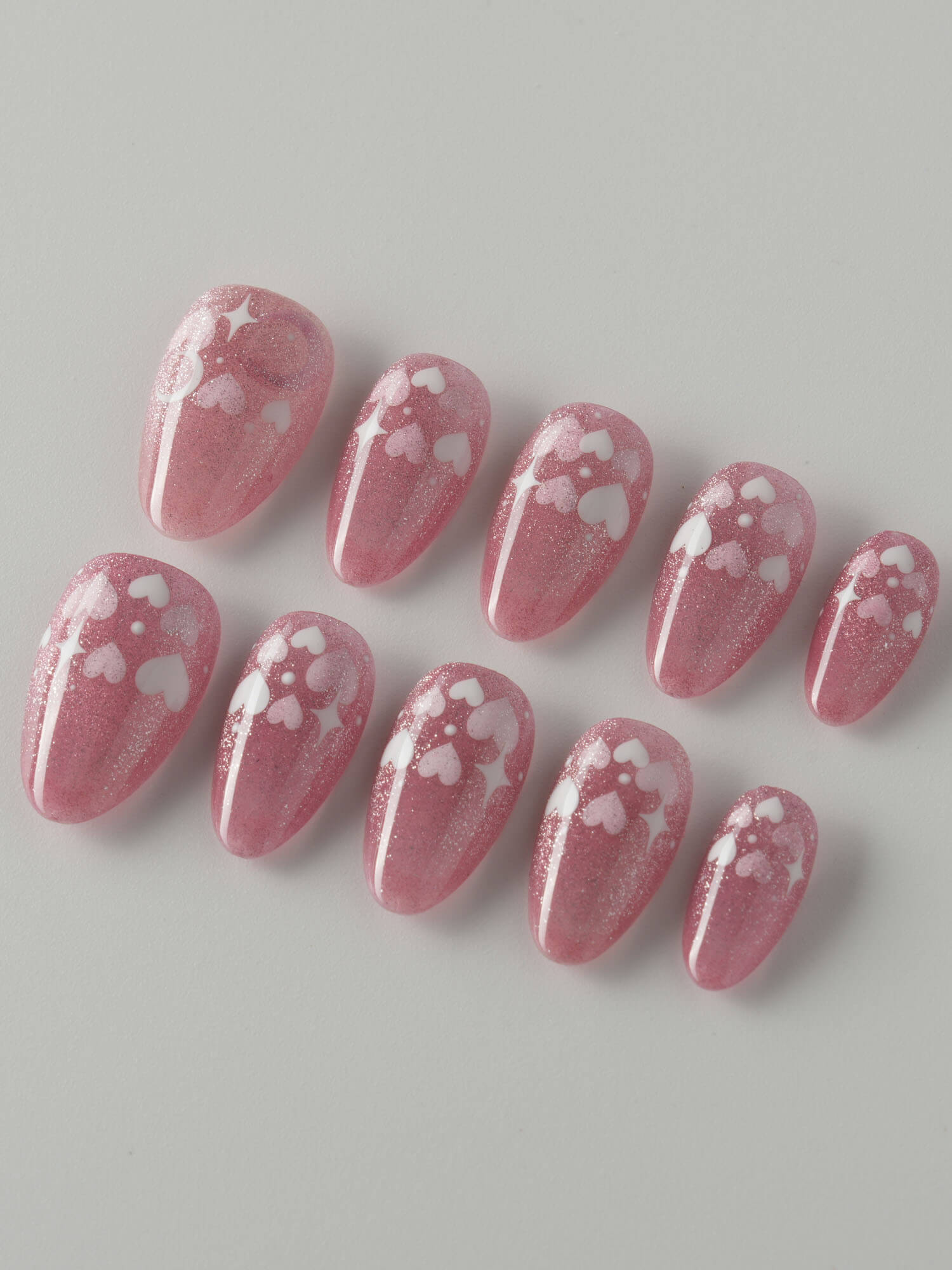 Soft Pink Heart And Star - Joyeenails - SA031 - XS / Extra Short Almond