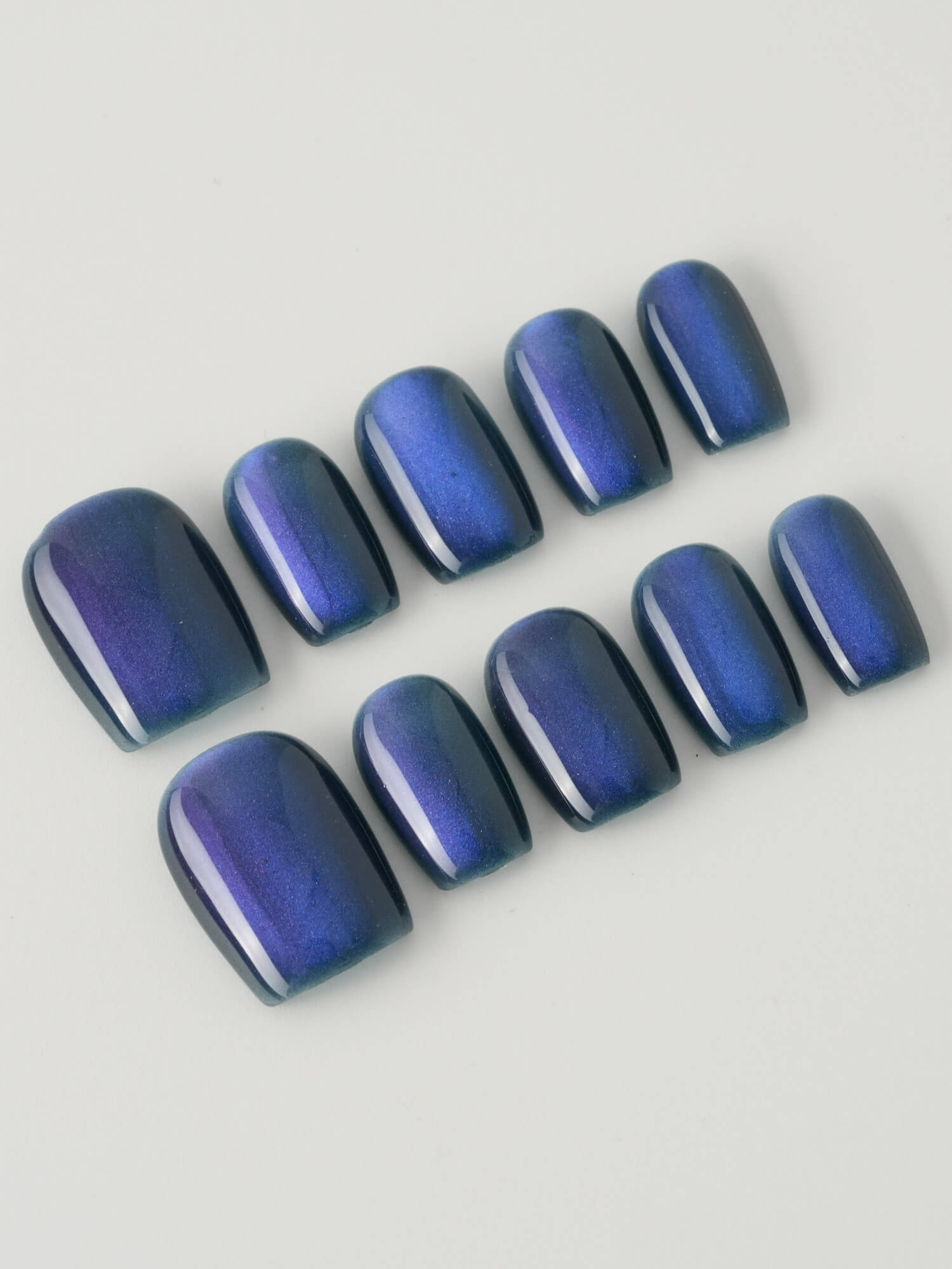 Blue And Purple Cat - eye - Joyeenails - CE023 - XS / Short Square