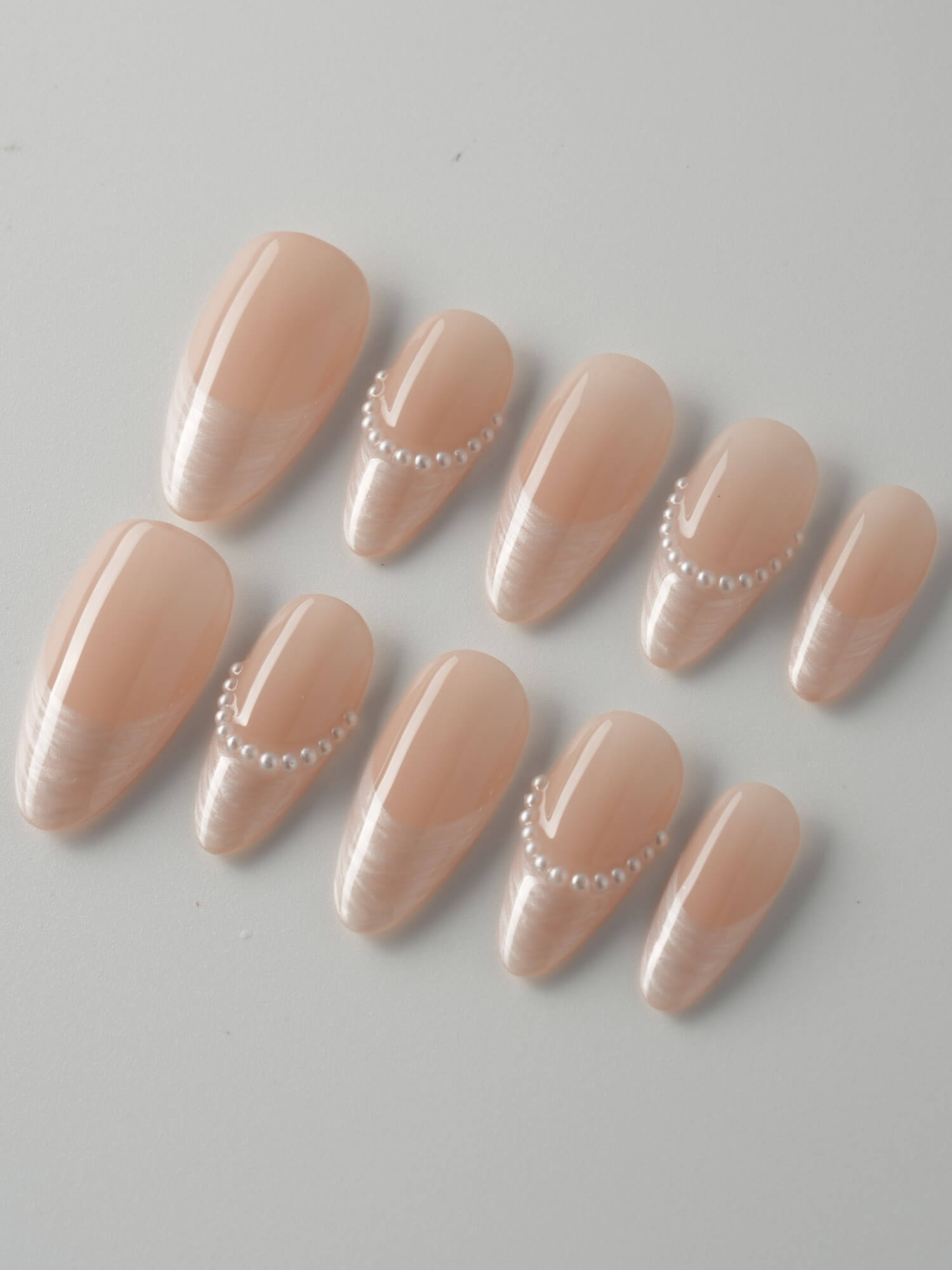 Nude French Tip | Press on Nails | Dew Sparkle - Joyeenails - FT043 - L / Medium Almond