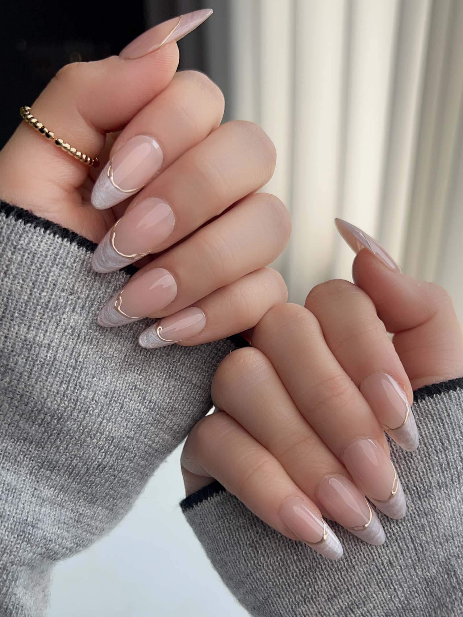 Nude French Tip | Press on Nails | Your Glow - Joyeenails - FT044 - L / Medium Almond