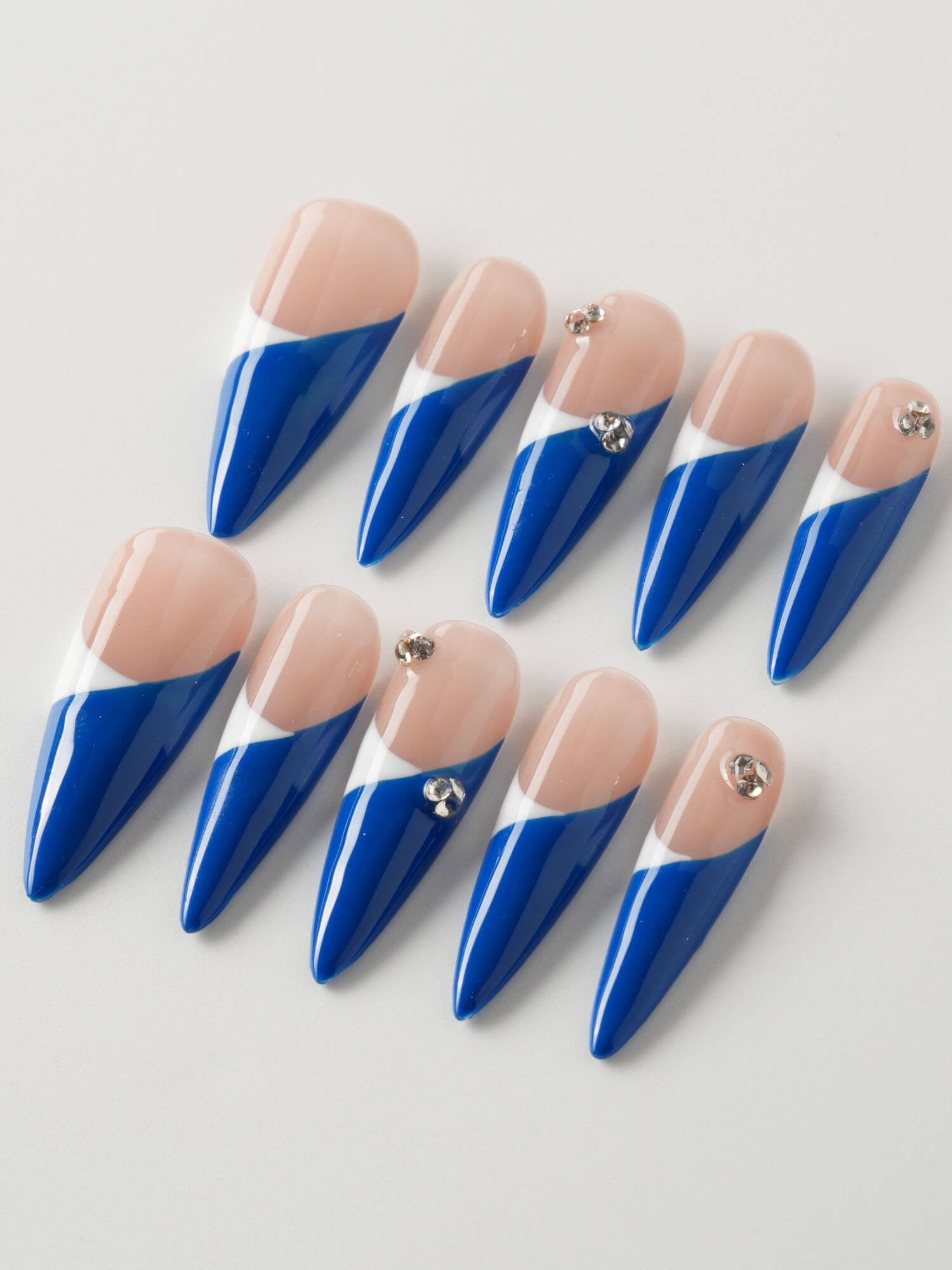 Duo Blue French tips - Joyeenails - FT014 - XS / Long Stiletto