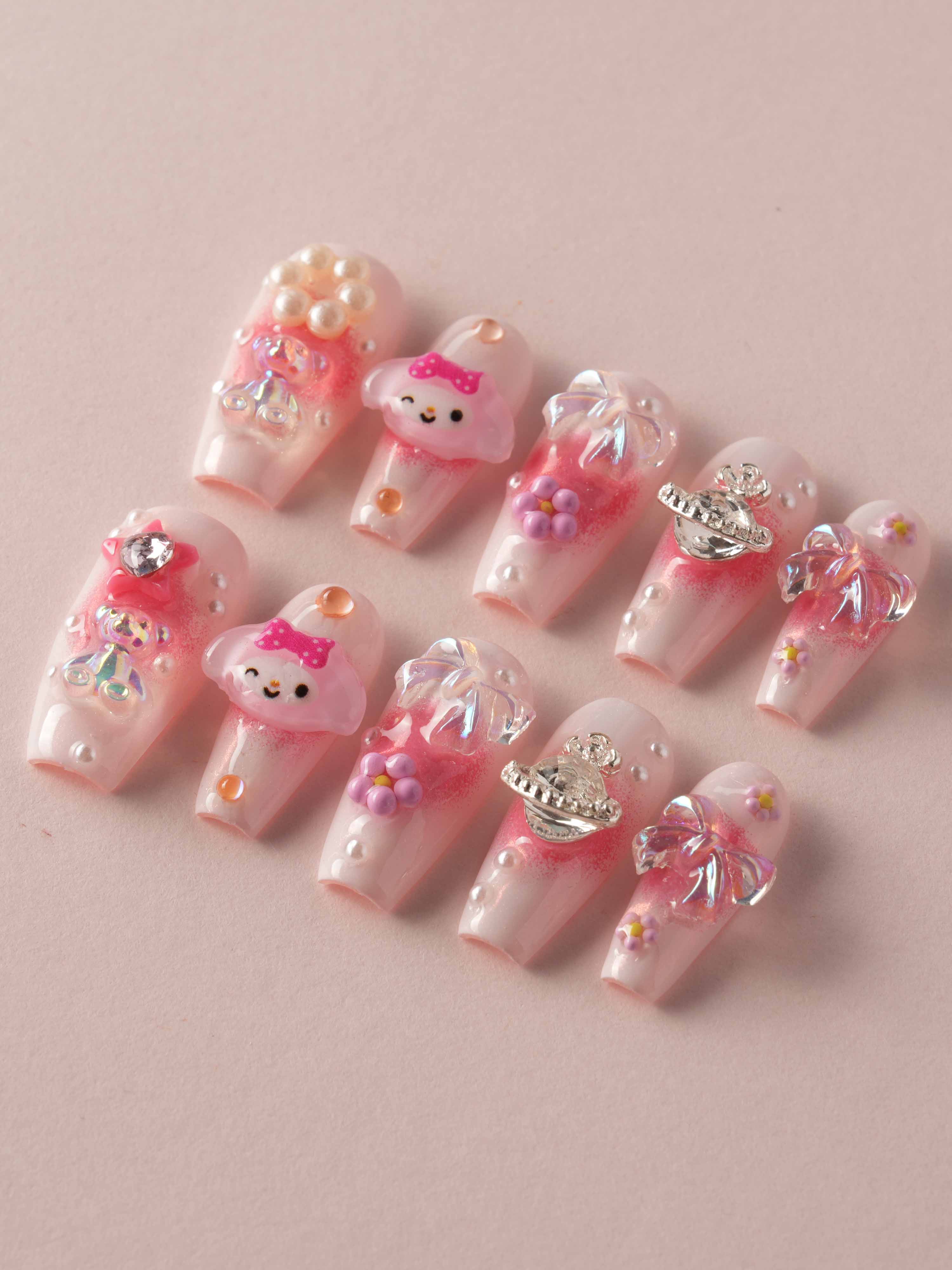 Pink Melody - Joyeenails - AN059 - XS / Medium Coffin