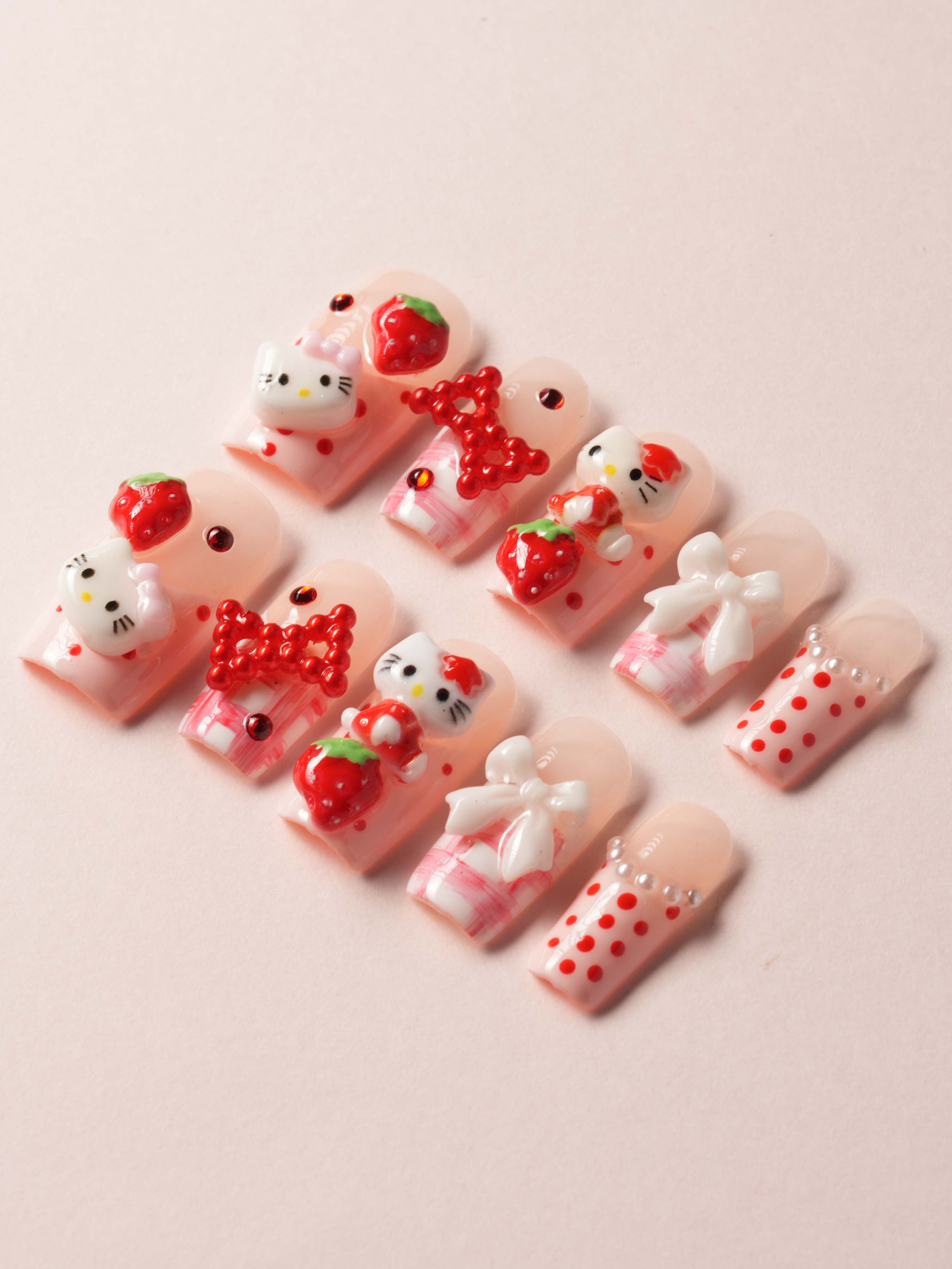 Red Kitty Nails Berry Darling - Joyeenails - AN047 - 1 - XS / Medium Square