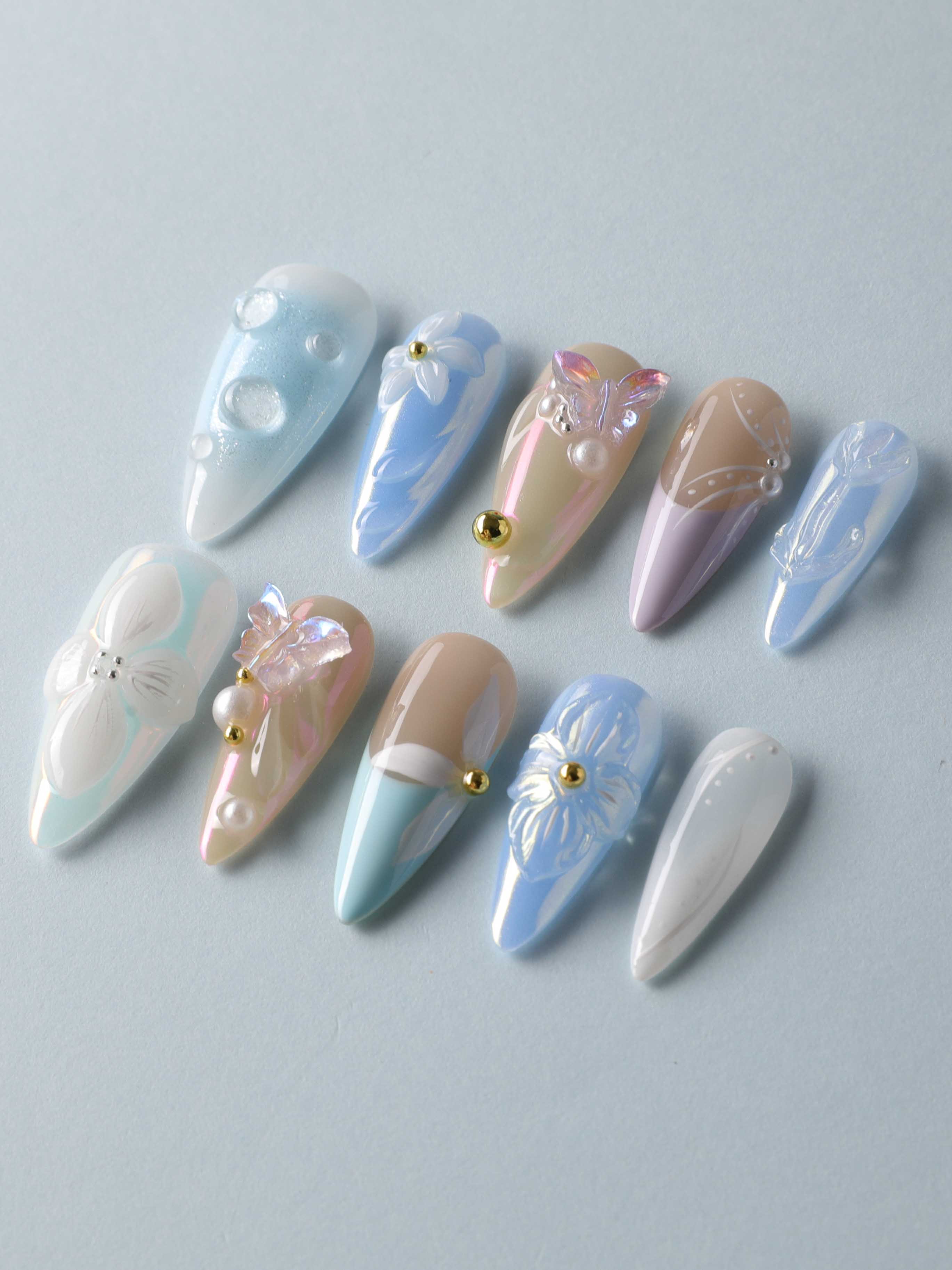 Aqua Petal - Joyeenails - LX032 - XS / Medium Stiletto