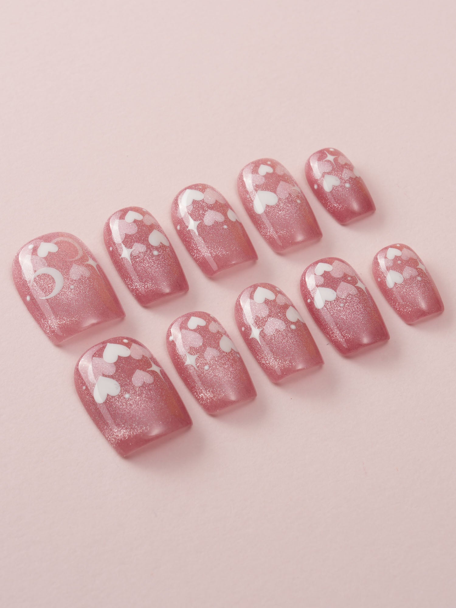 Soft Pink Heart And Star - Joyeenails - SA031 - XS / Extra Short Square