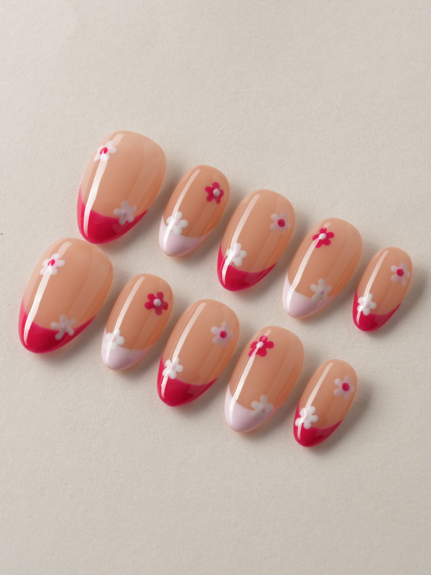 Spring Nails Red Flower - Joyeenails - SA040 - XS / Extra Short Almond