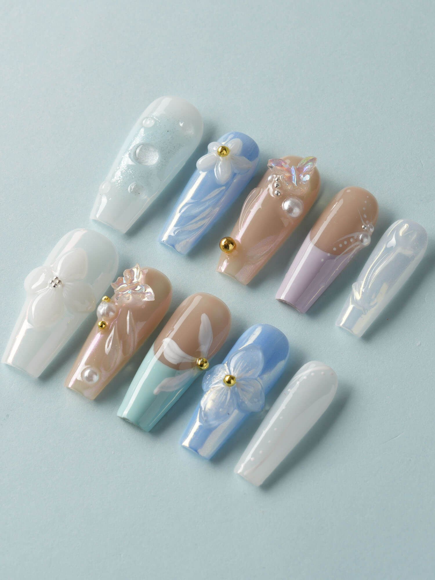 Aqua Petal - Joyeenails - LX032 - XS / Long Coffin