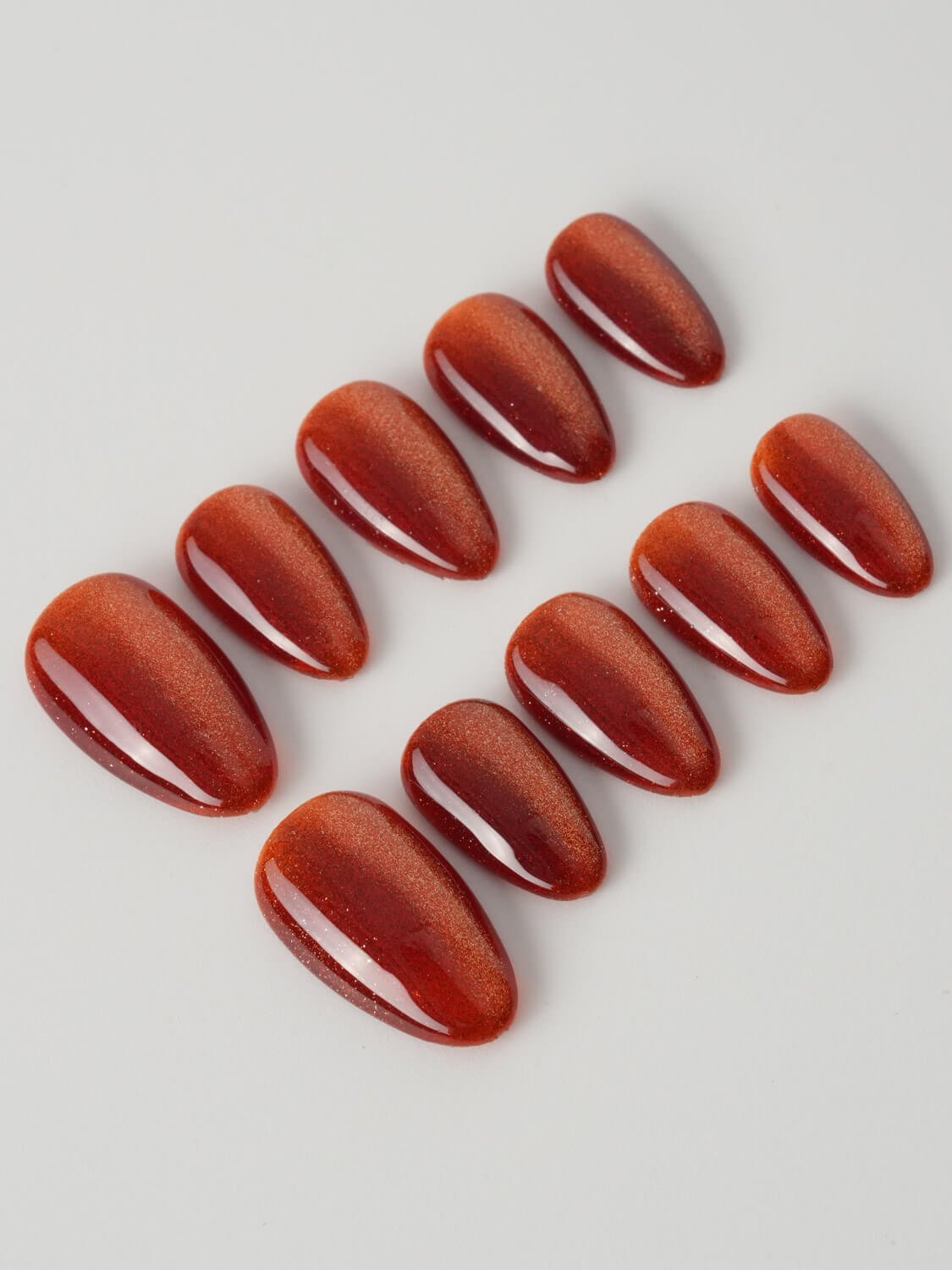 Brownish Red Cat - eye - Joyeenails - CE038 - XS / Extra Short Almond