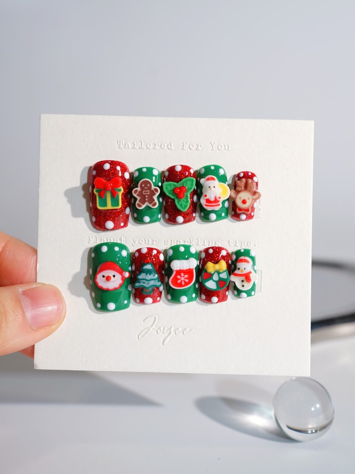 Green-christmas-tree-med-square-nails-Gingerbread-Man