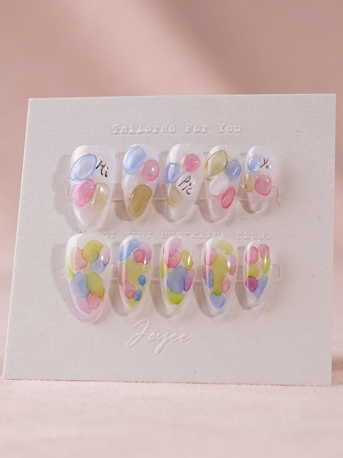 Joyeenails Handmade - Colored Bubbles Spring False Press On Nail Set: