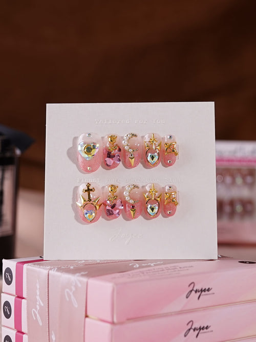2. Joyeenails Handmade X-Senshi Spark Red Press On Nail Set