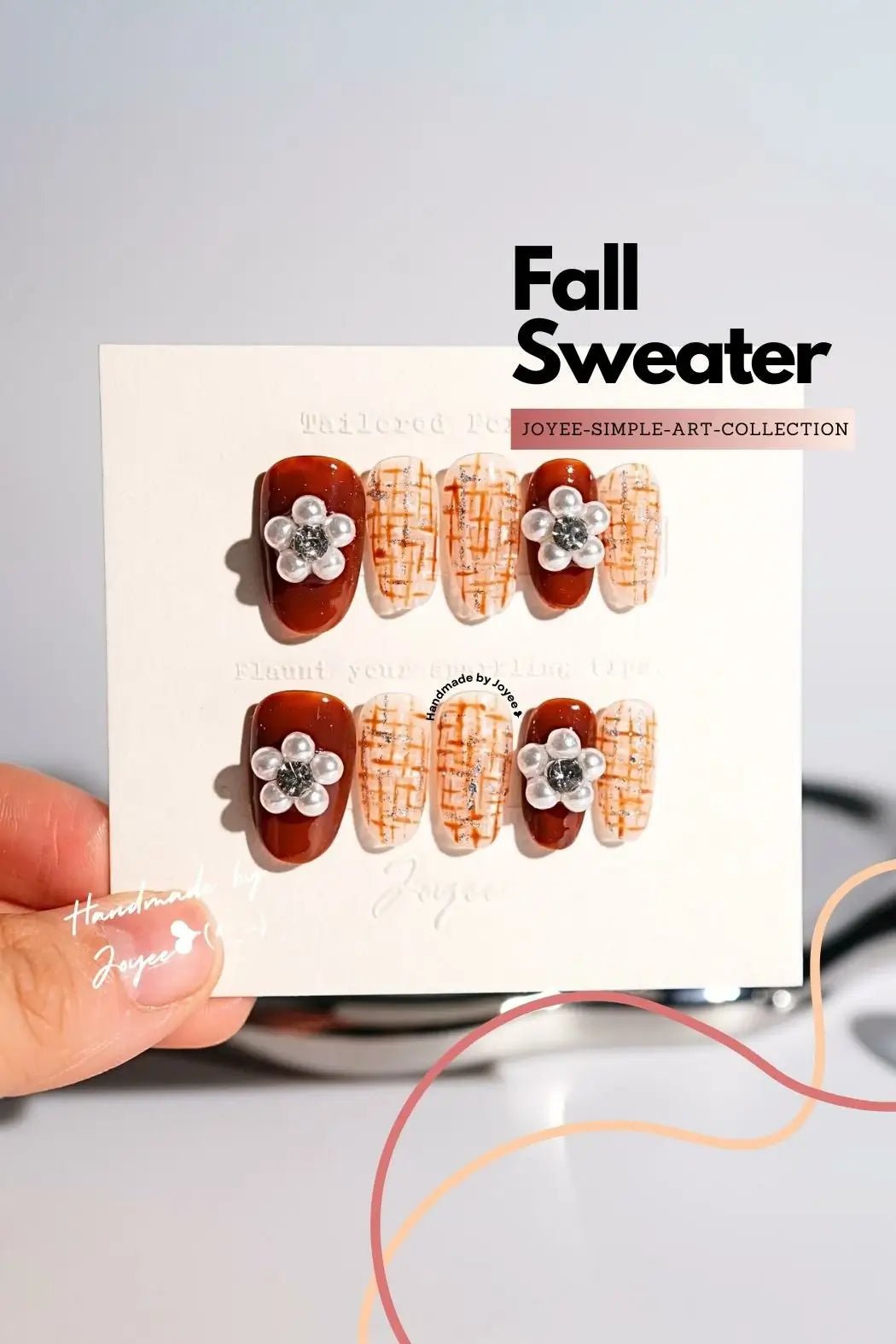 Fall Sweater press on nails - Joyeenails - SA049 - S - 15/11/12/11/8(mm) / Medium Oval