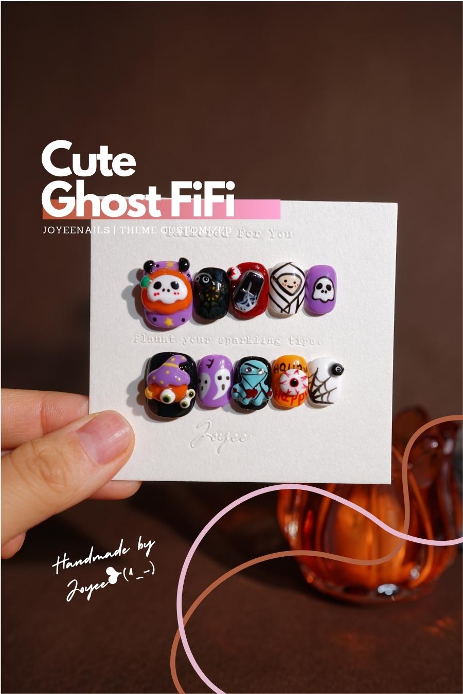 Cute Ghost Fifi - Joyeenails - HW012 - XS / Extra Short Squoval