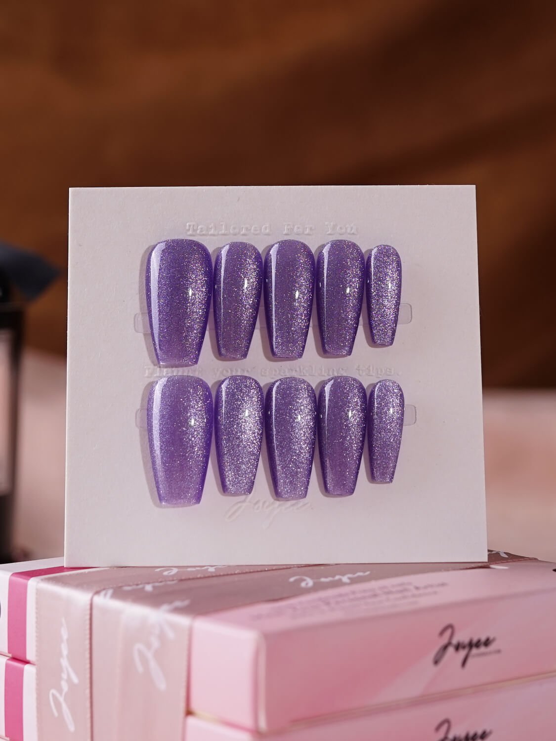 Elegant Purple cat - eye - Joyeenails - CE011 - XS / Medium Coffin