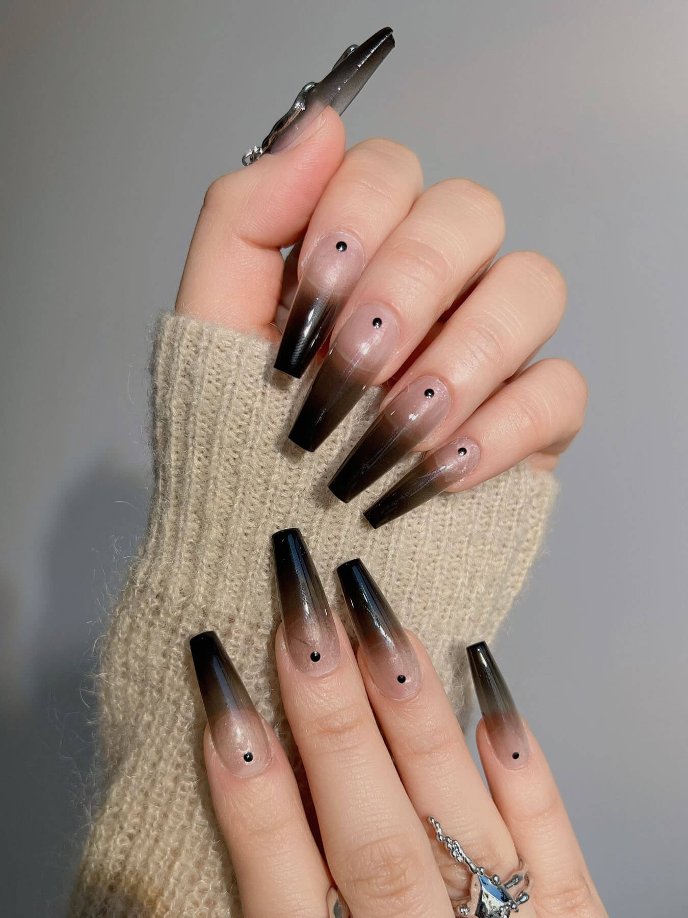 Handmade- black gradient metal jewelry gothic press on nails