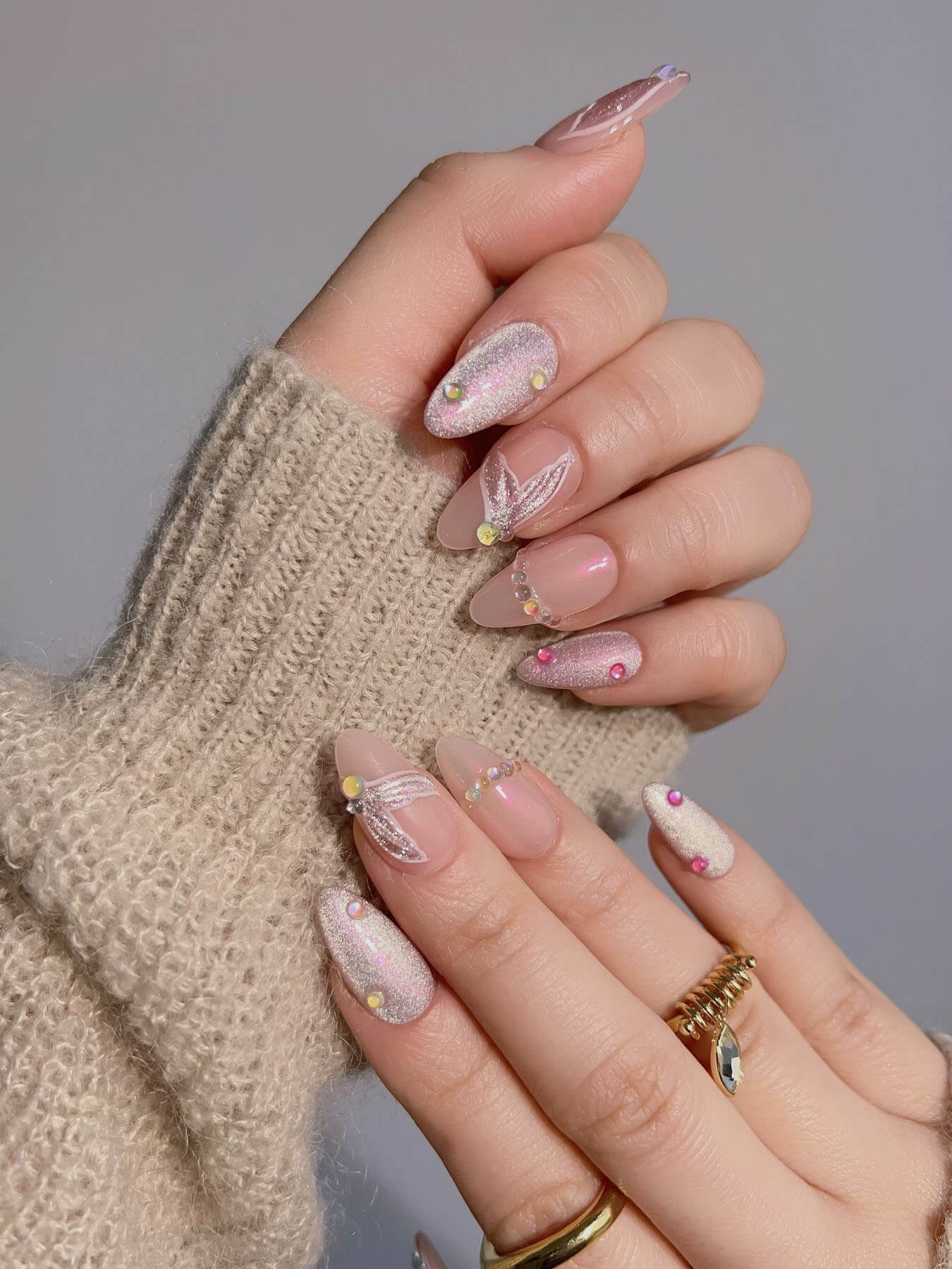 Nude Pink Siren Song Short Almond Press on nails | Ready to ship - Joyeenails - CU029 - 1 - Ready - L / Short Almond