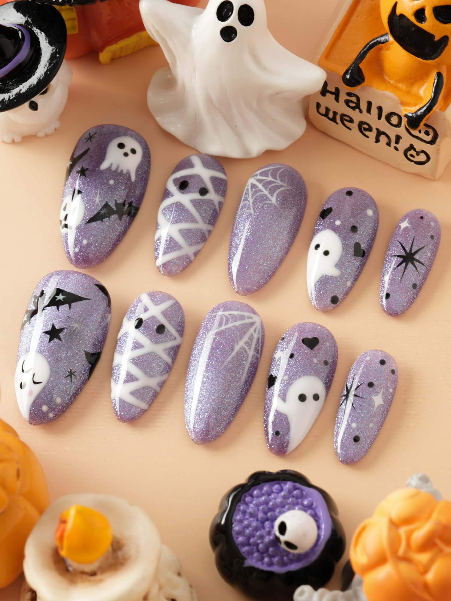 Boo Flicks - Purple - Joyeenails - HW022 - XS / Medium Almond