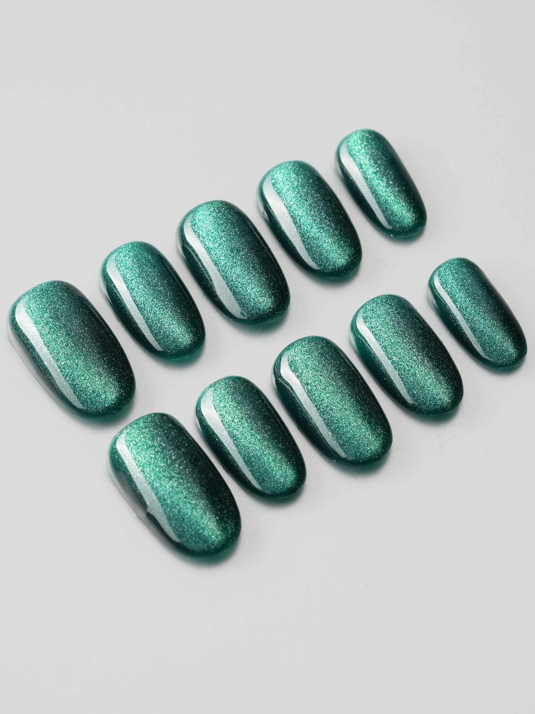 Emerald Green Cat - eye - Joyeenails - CE013 - XS / Short Oval