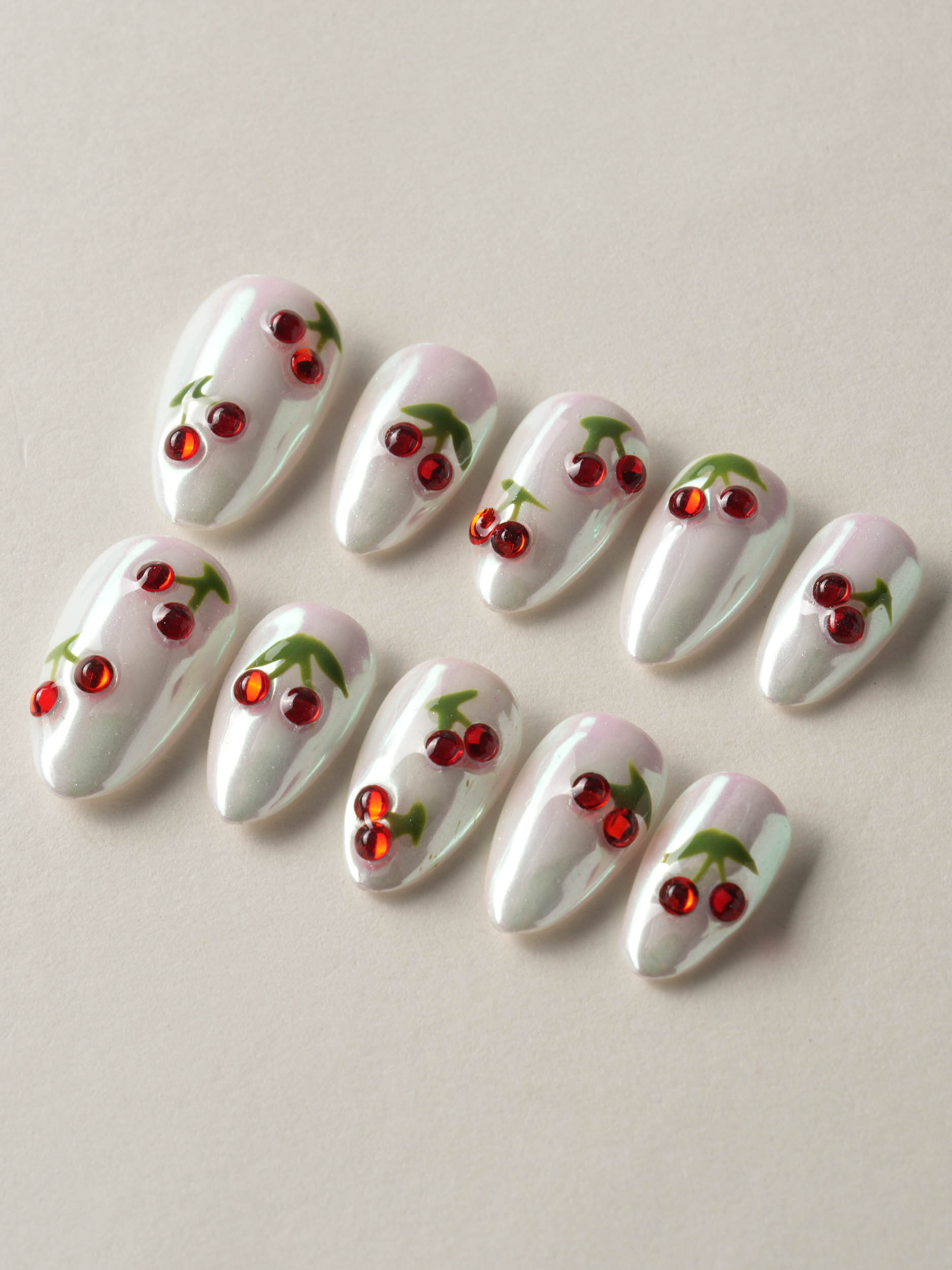 Cherry Fizz White - Joyeenails - SA043 - XS / Extra Short Almond