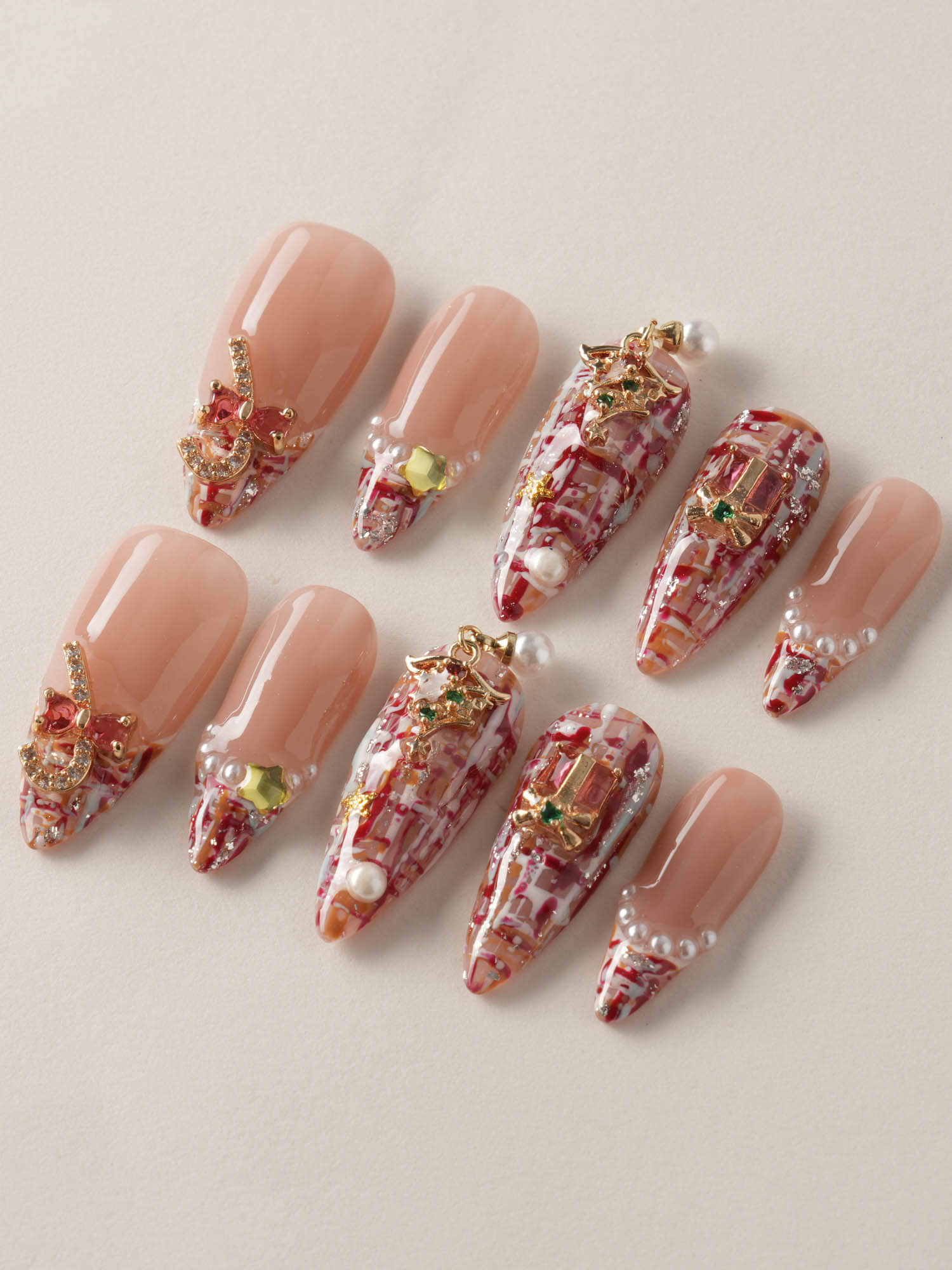 Pink Nails Candy Cane