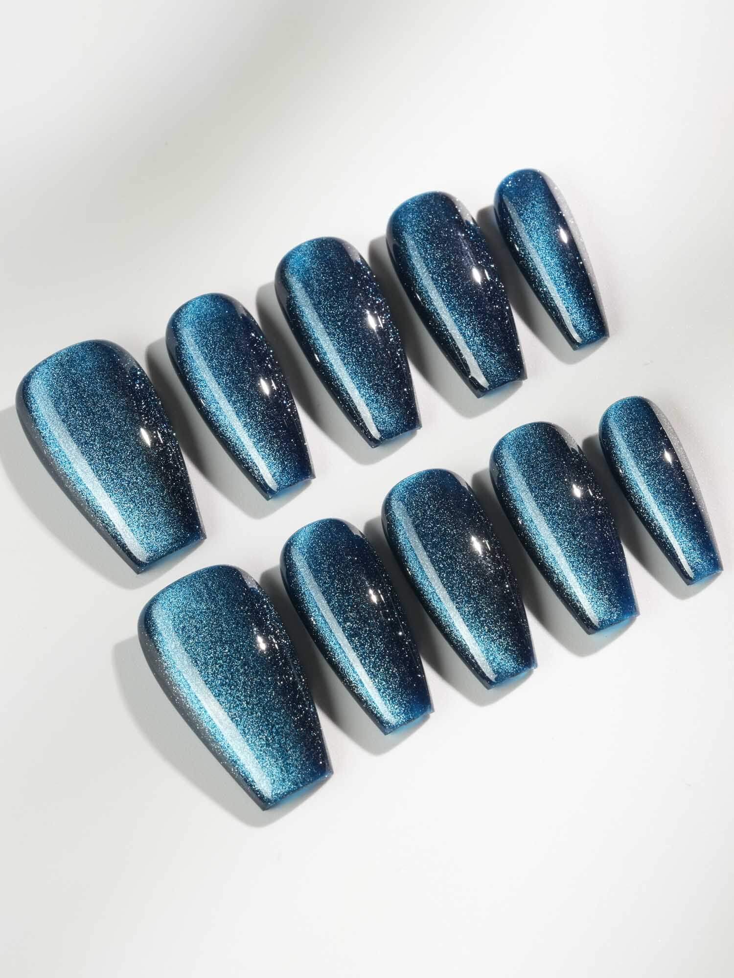 Deep Blue Cat - eye - Joyeenails - CE028 - S / Medium Coffin