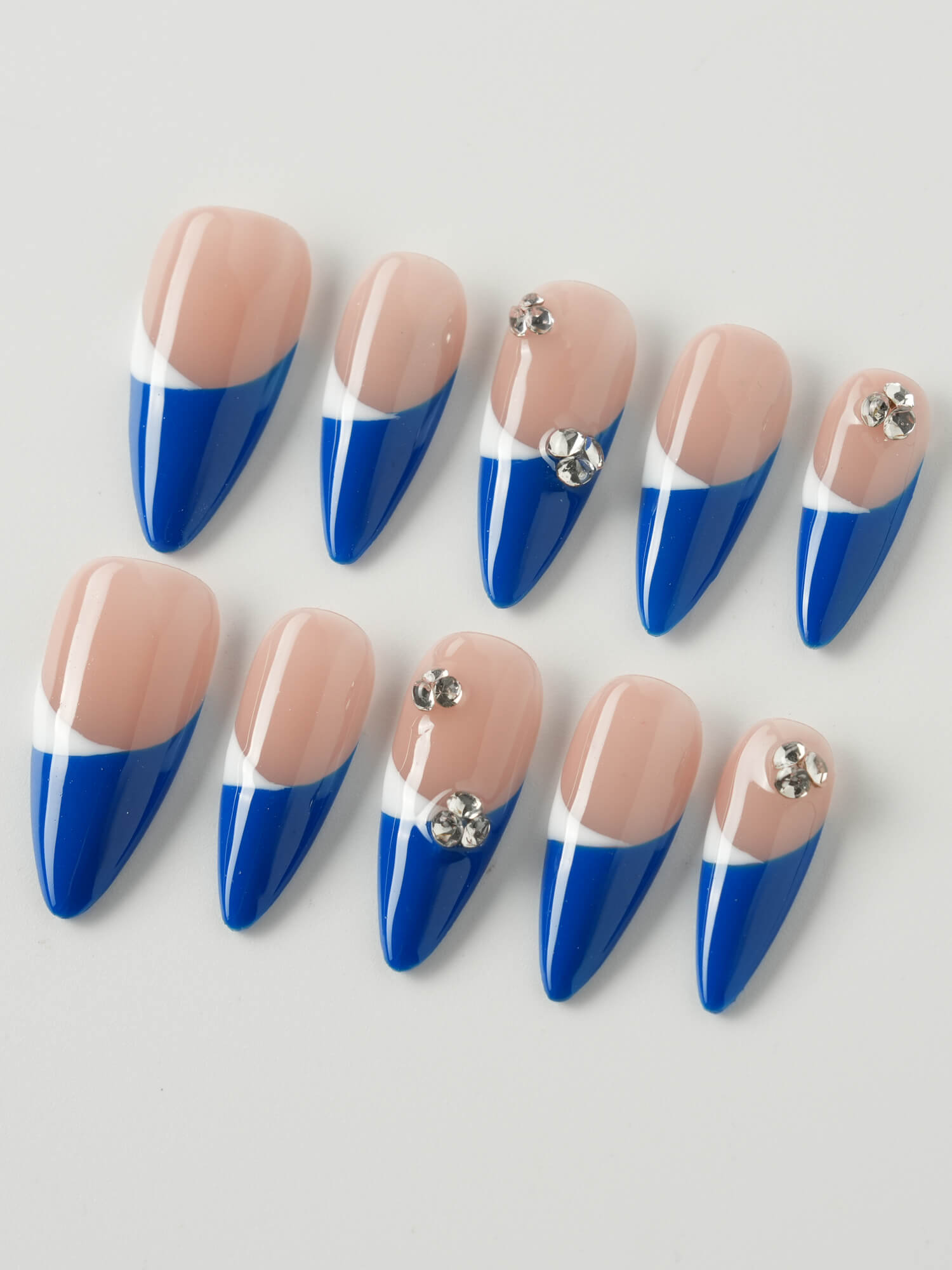 Duo Blue French tips - Joyeenails - FT014 - XS / Medium Stiletto