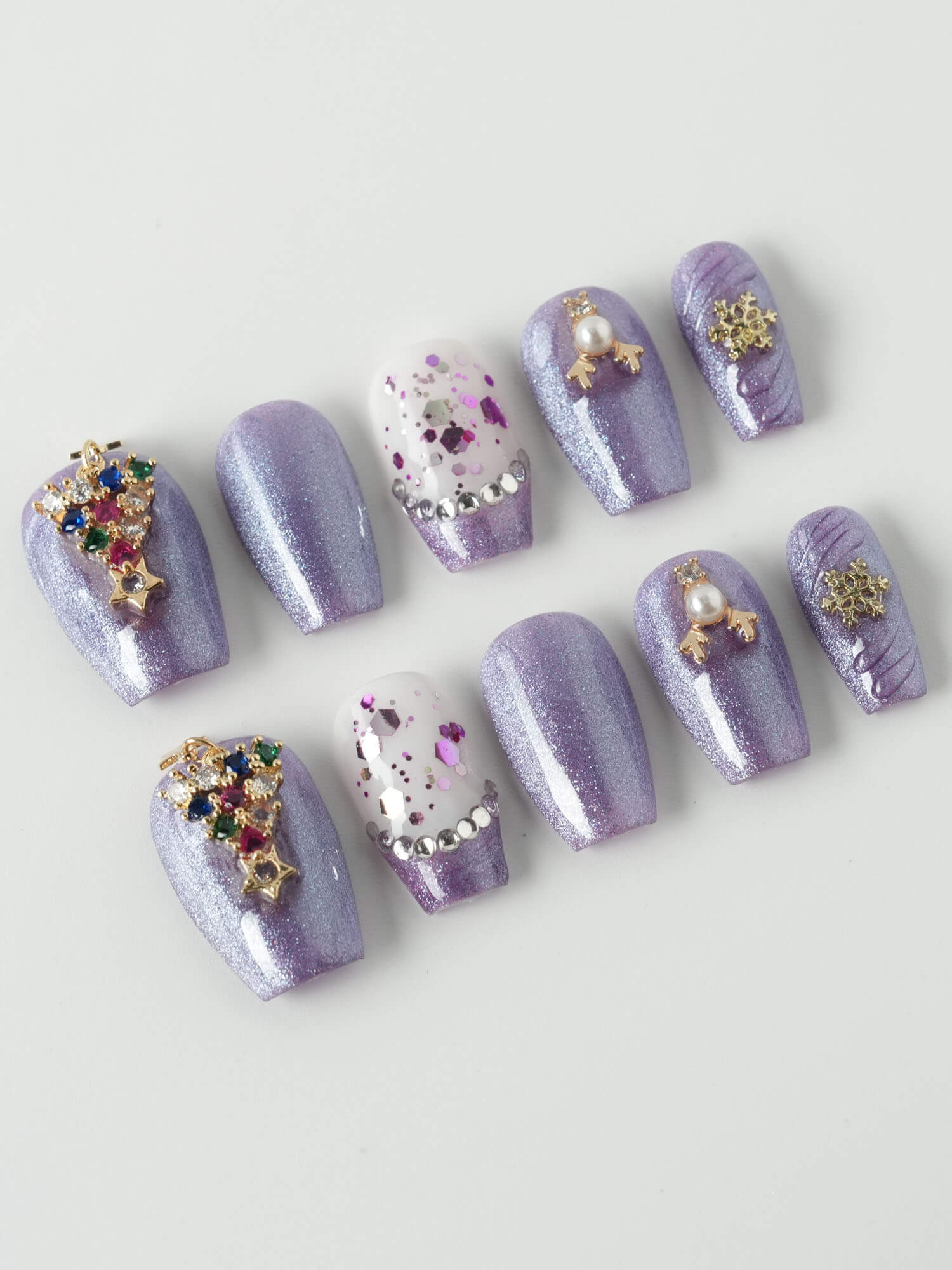 Golden Star Light Purple Cat - eye - Joyeenails - XM004 - XS / Short Coffin