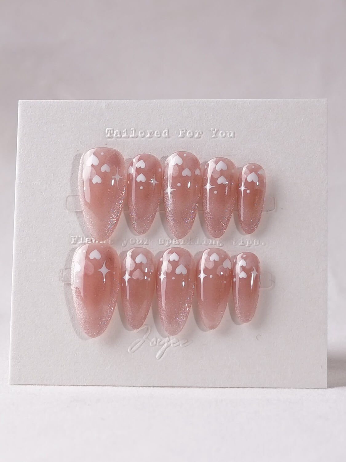 Soft Pink Heart And Star - Joyeenails - SA031 - XS / Medium Almond