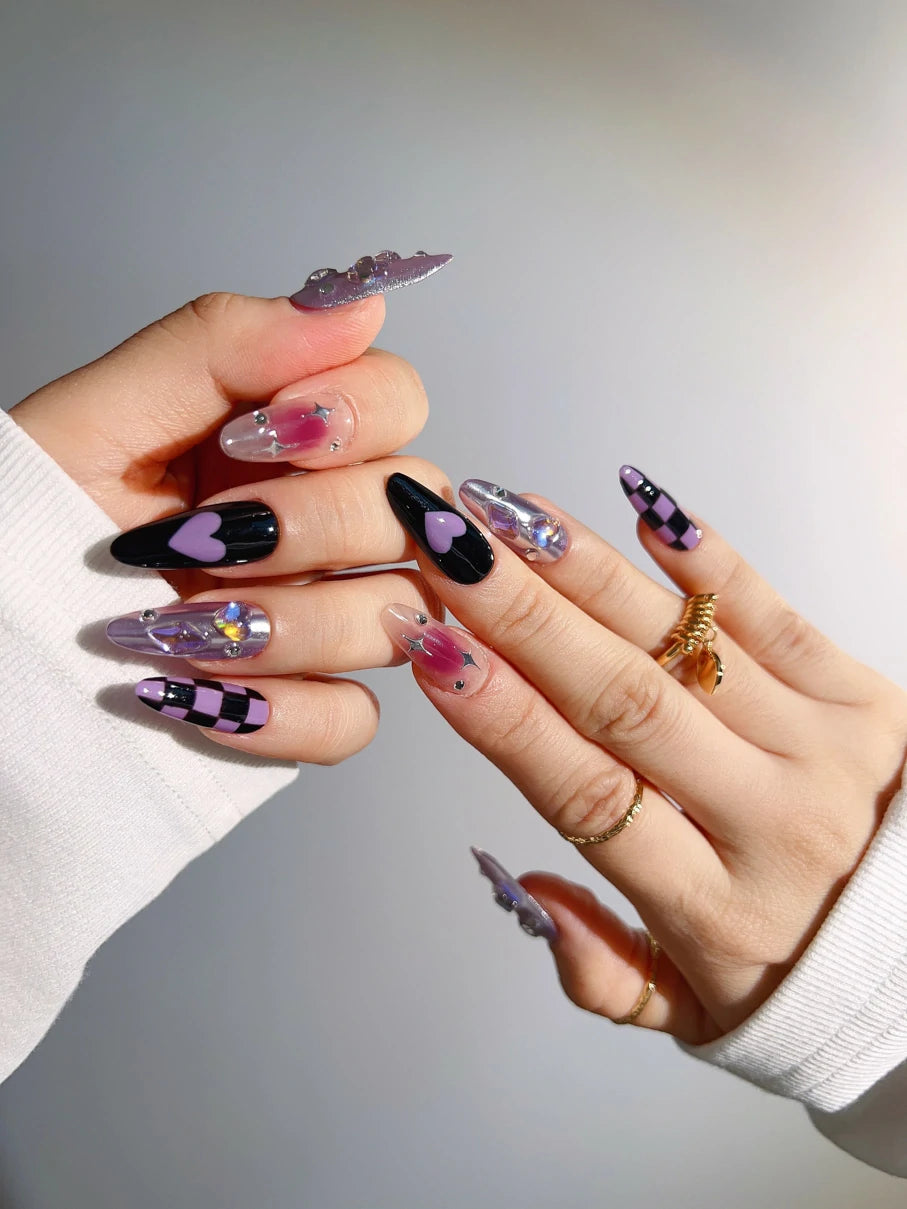 Love&star-purple-long-almond-nails