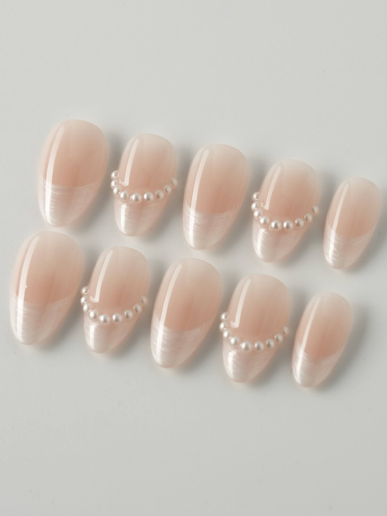 Nude French Tip | Press on Nails | Dew Sparkle - Joyeenails - FT043 - XS / Extra Short Almond