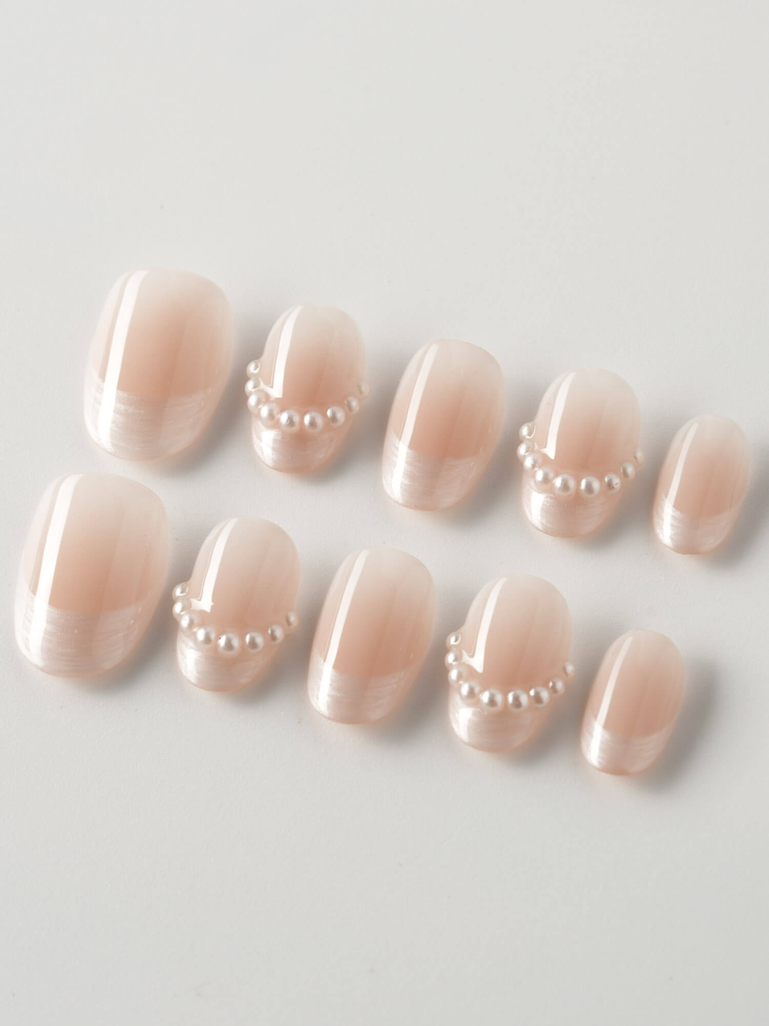 Nude French Tip | Press on Nails | Dew Sparkle - Joyeenails - FT043 - XS / Extra Short Oval