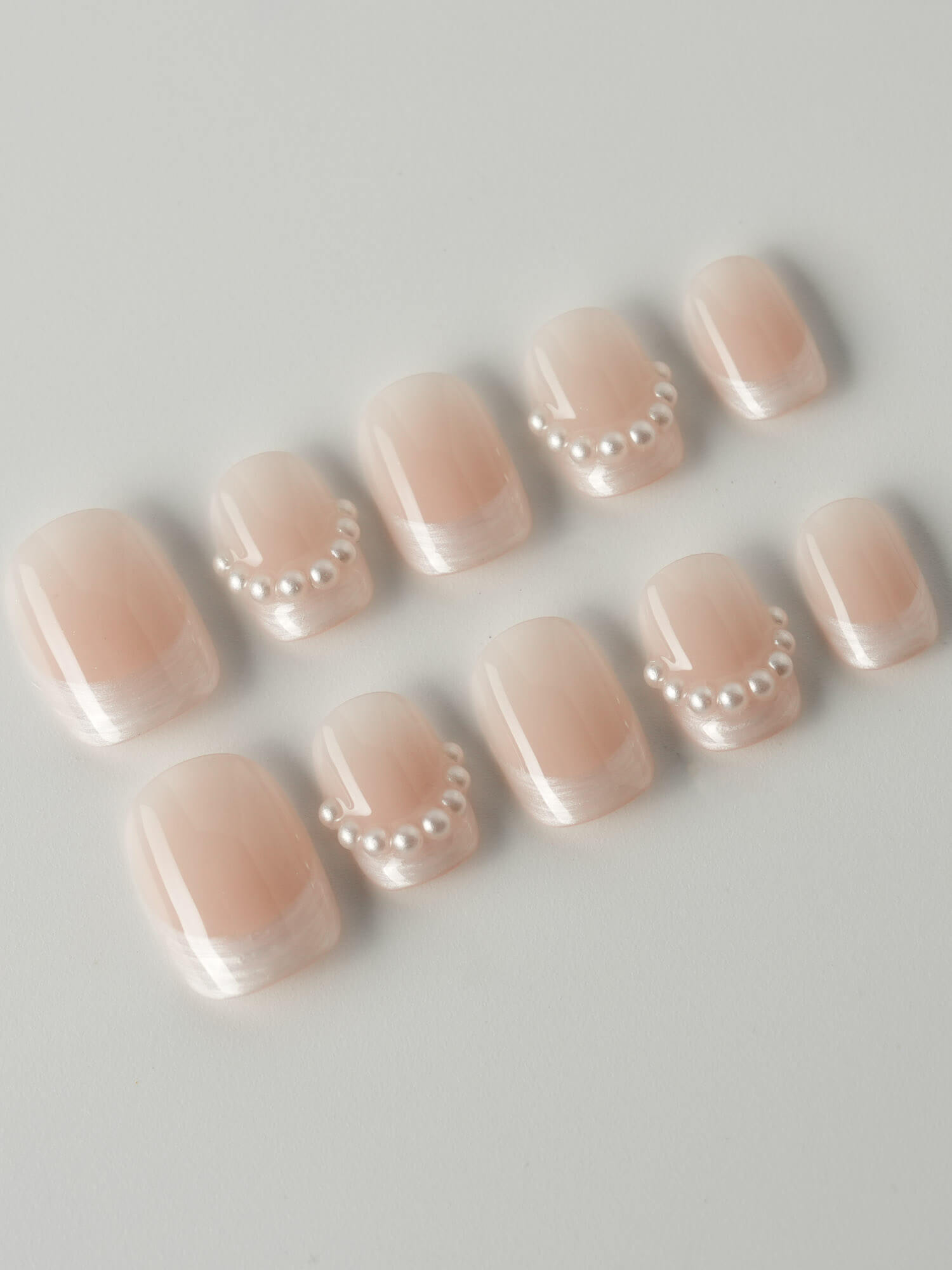 Nude French Tip | Press on Nails | Dew Sparkle - Joyeenails - FT043 - XS / Extra Short Squoval