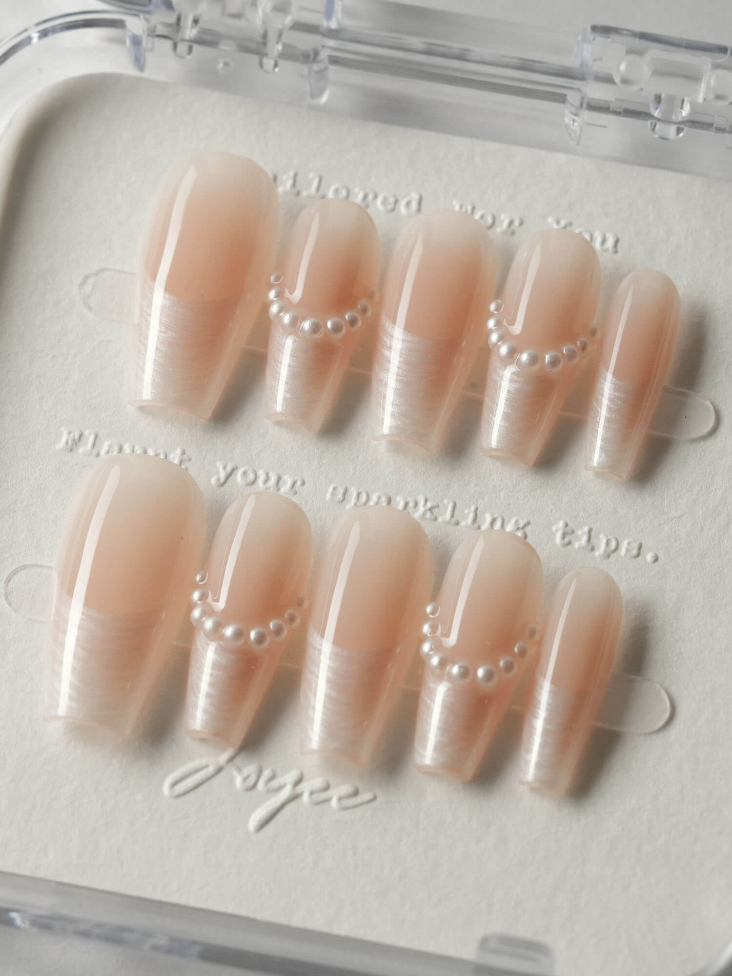 Nude French Tip | Press on Nails | Dew Sparkle - Joyeenails - FT043 - XS / Medium Coffin