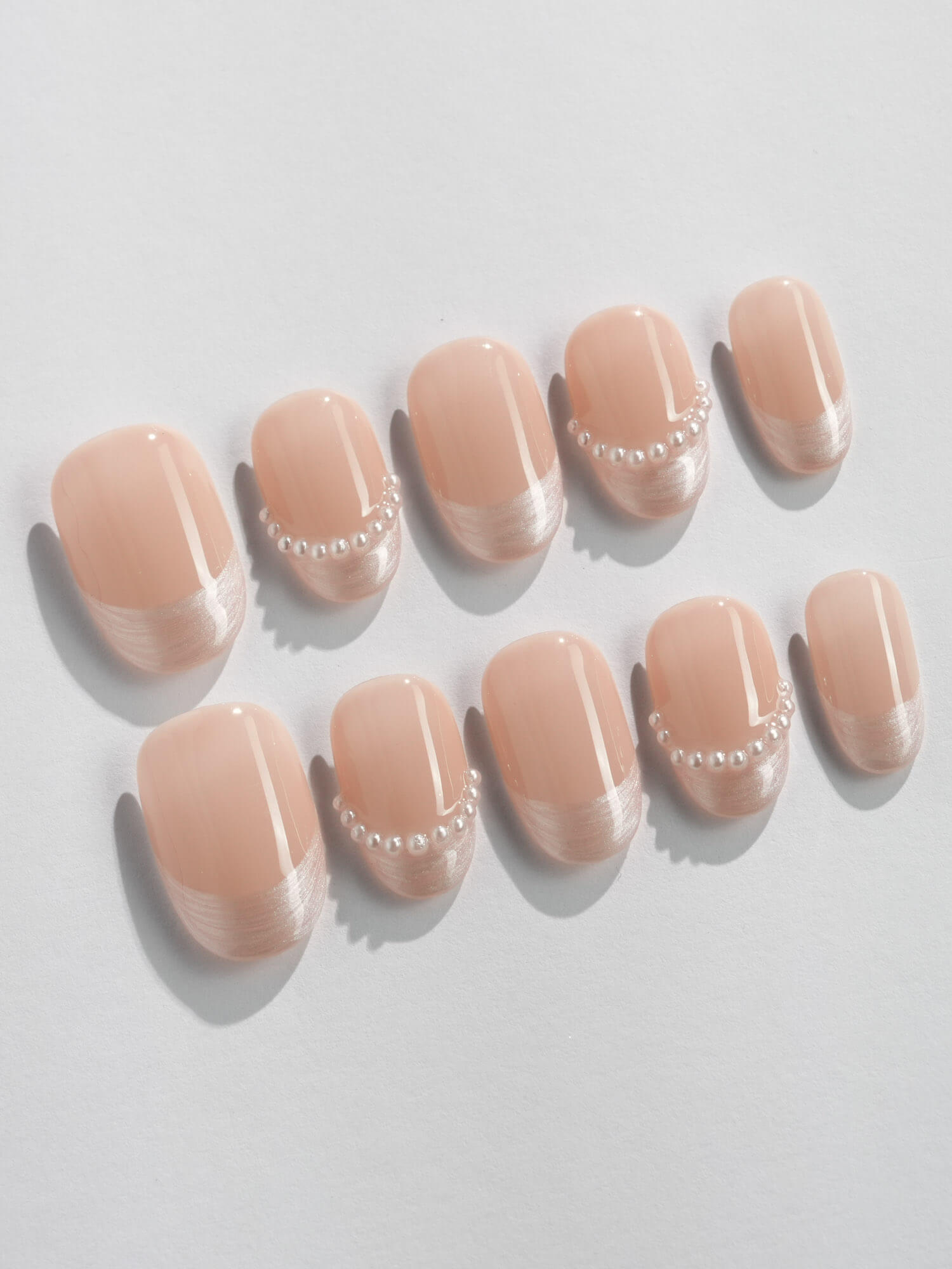 Nude French Tip | Press on Nails | Dew Sparkle - Joyeenails - FT043 - XS / Short Oval