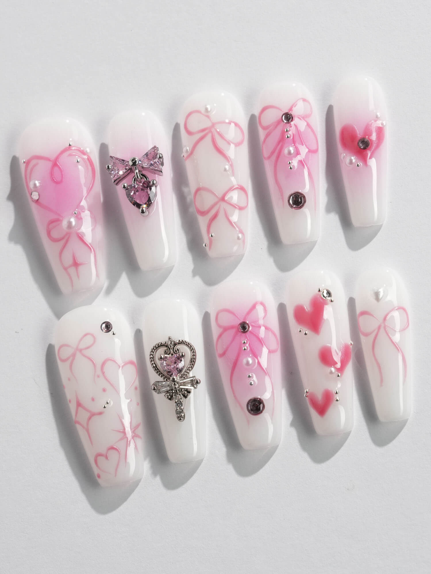 Pink Bows - Joyeenails - XM028 - XS / Long Coffin