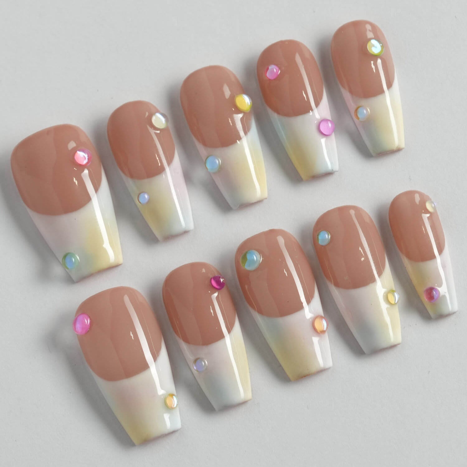 Rainbow Bubbles French Tip - Joyeenails - SA025 - M / Medium Coffin