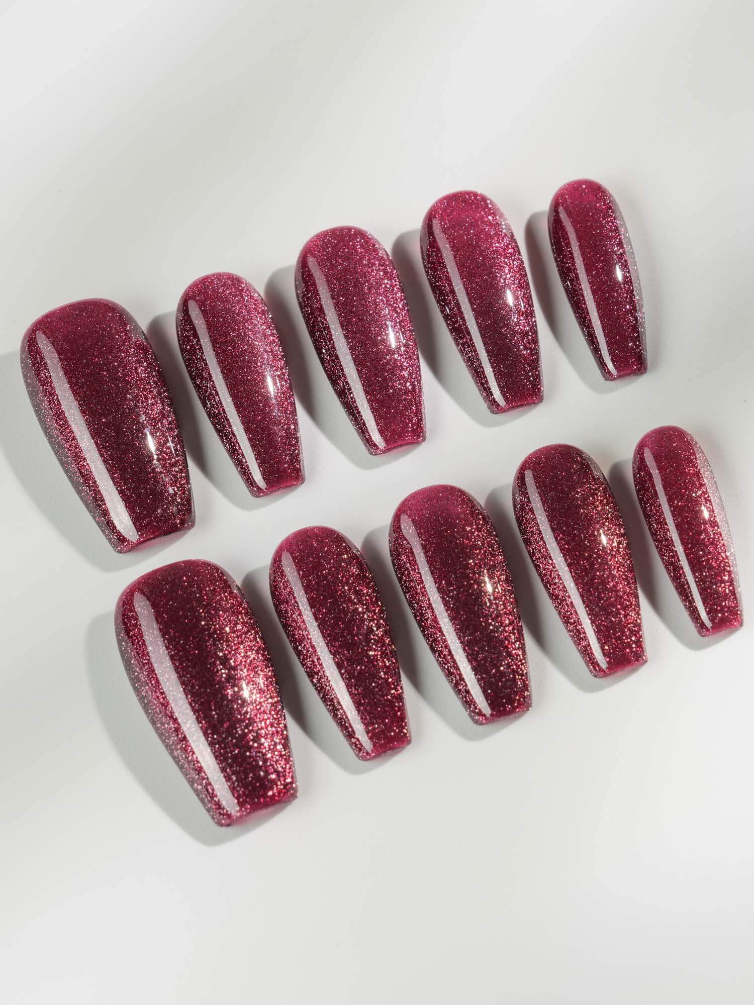 Ruby Red Cat - eye - Joyeenails - CE002 - XS / Medium Coffin