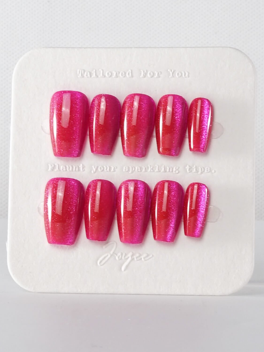 Pink and Red Cat - eye - Joyeenails - CE027 - S / Short Coffin