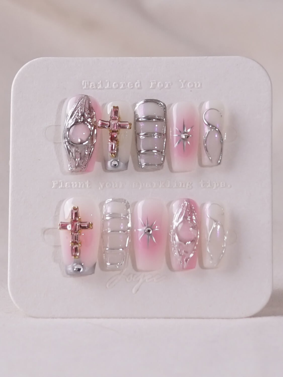 Silver Pink Nails Flame - Joyeenails - DO021 - XS / Extra Short Oval